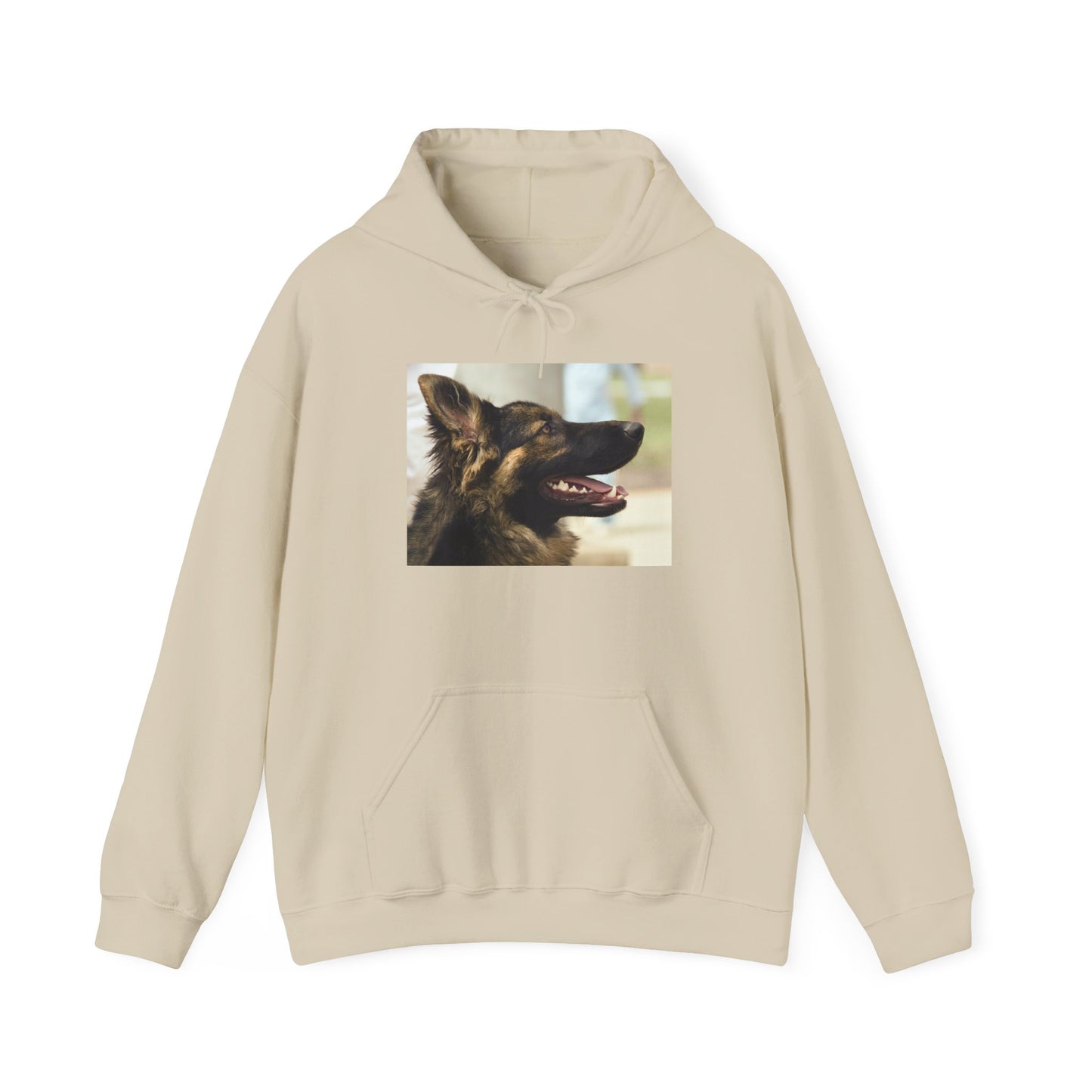 A Unisex Hoodie With Close Up of Working German Shepherd Mouth Opened