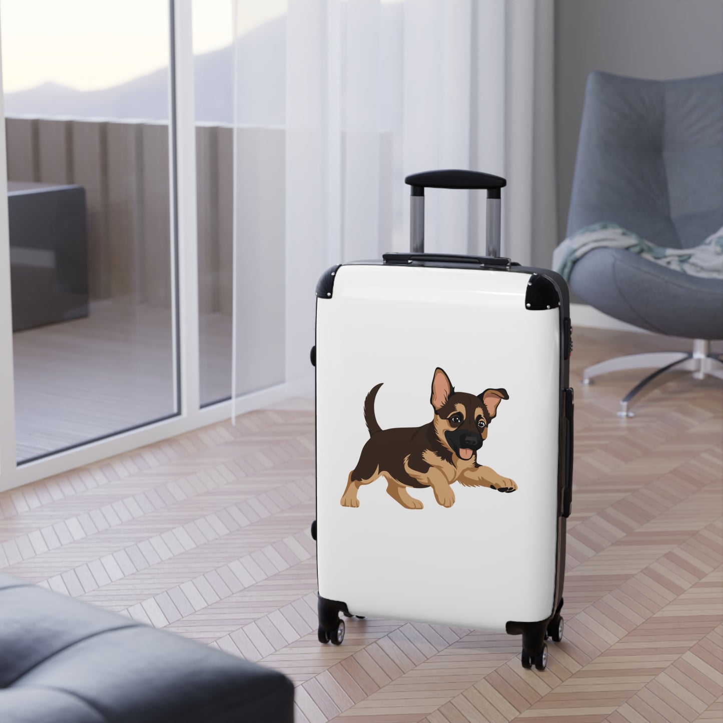 Dog Lover Travel Suitcase Featuring a Graphic of Cute Playing German Shepherd Puppy