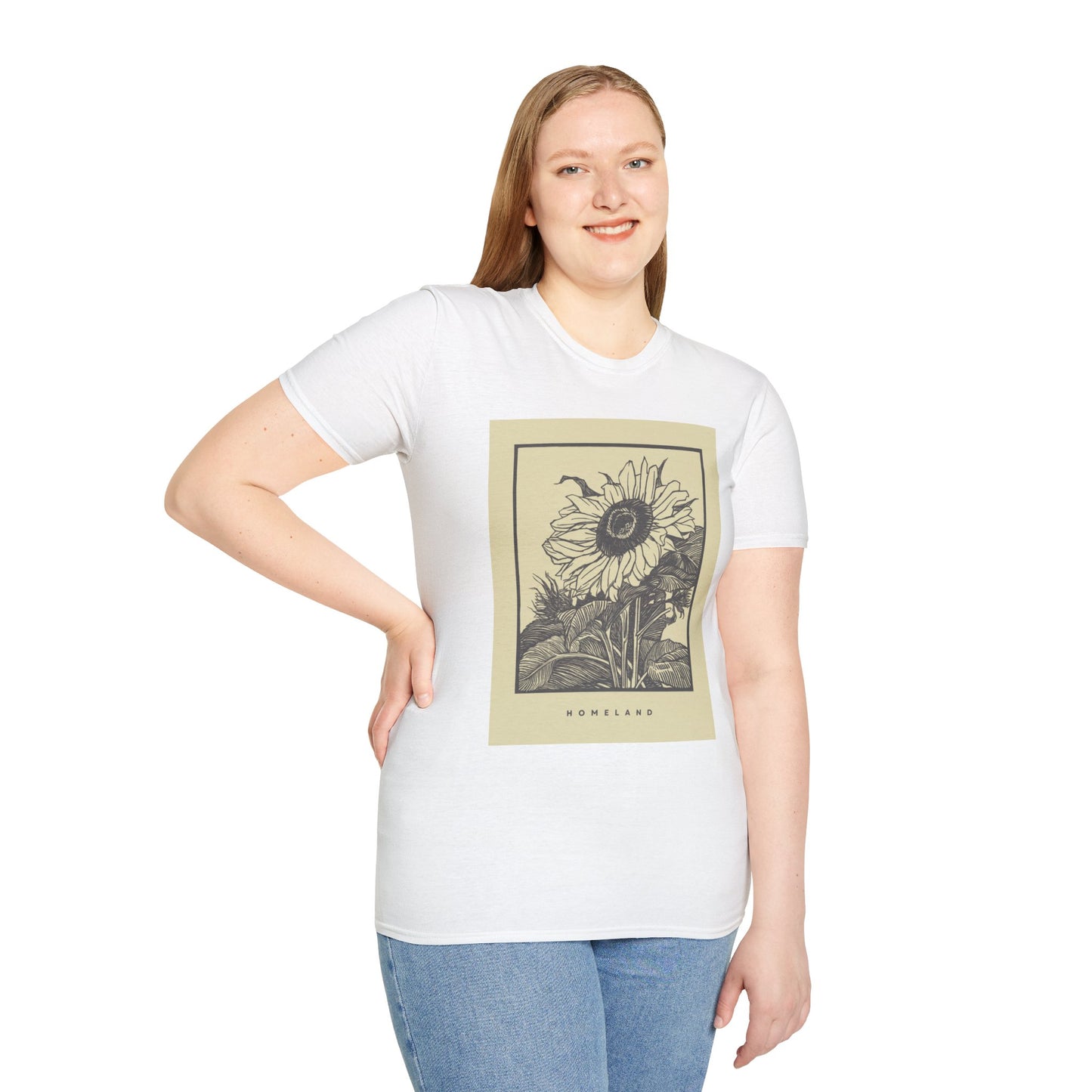 Vintage Sunflower Unisex T-Shirt, Softstyle Tee, Casual Wear, Nature Lover Gift, Summer Fashion, Homelands Design