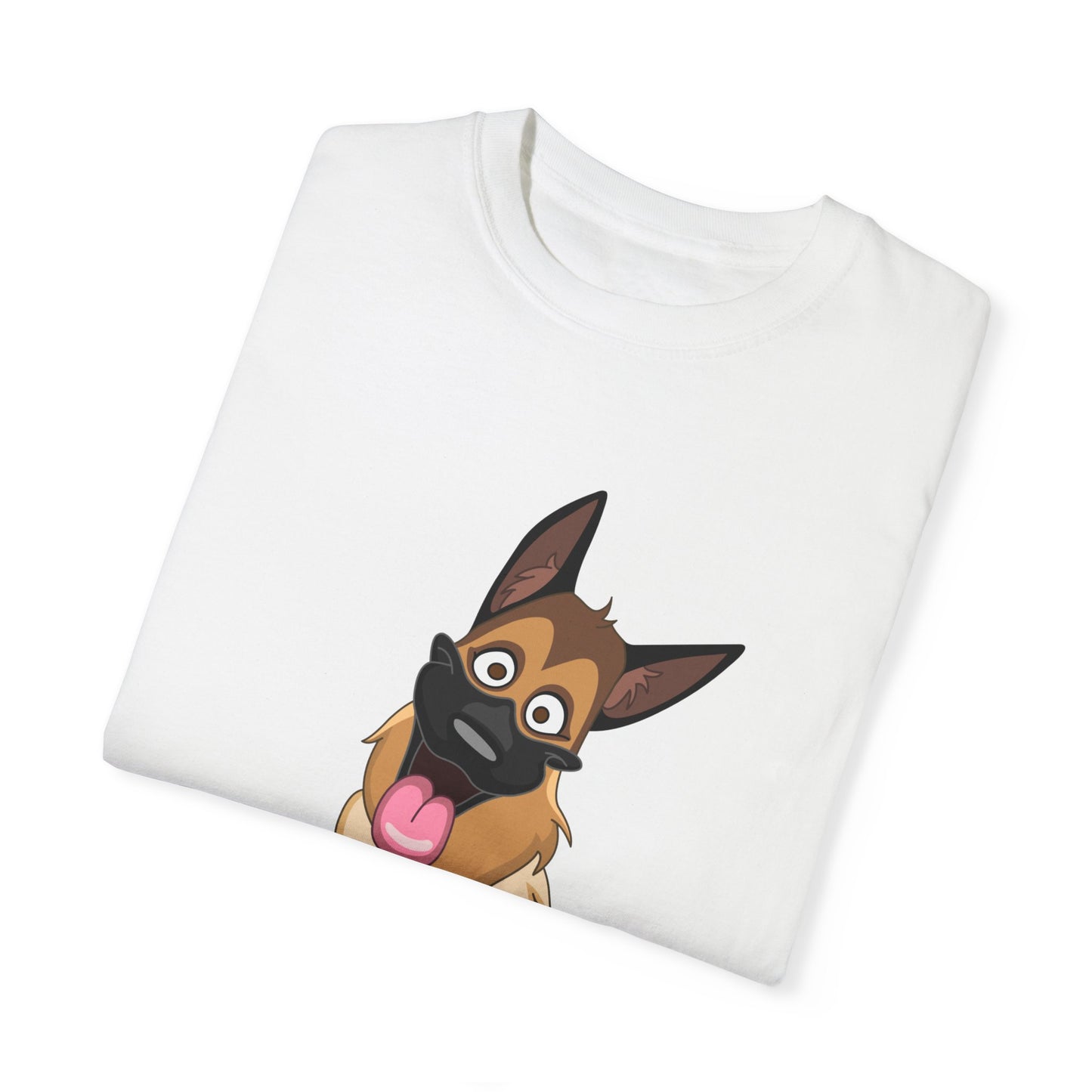 Unisex Dog Lover T-Shirt With Funny Cartoon of Tan Color German Shepherd