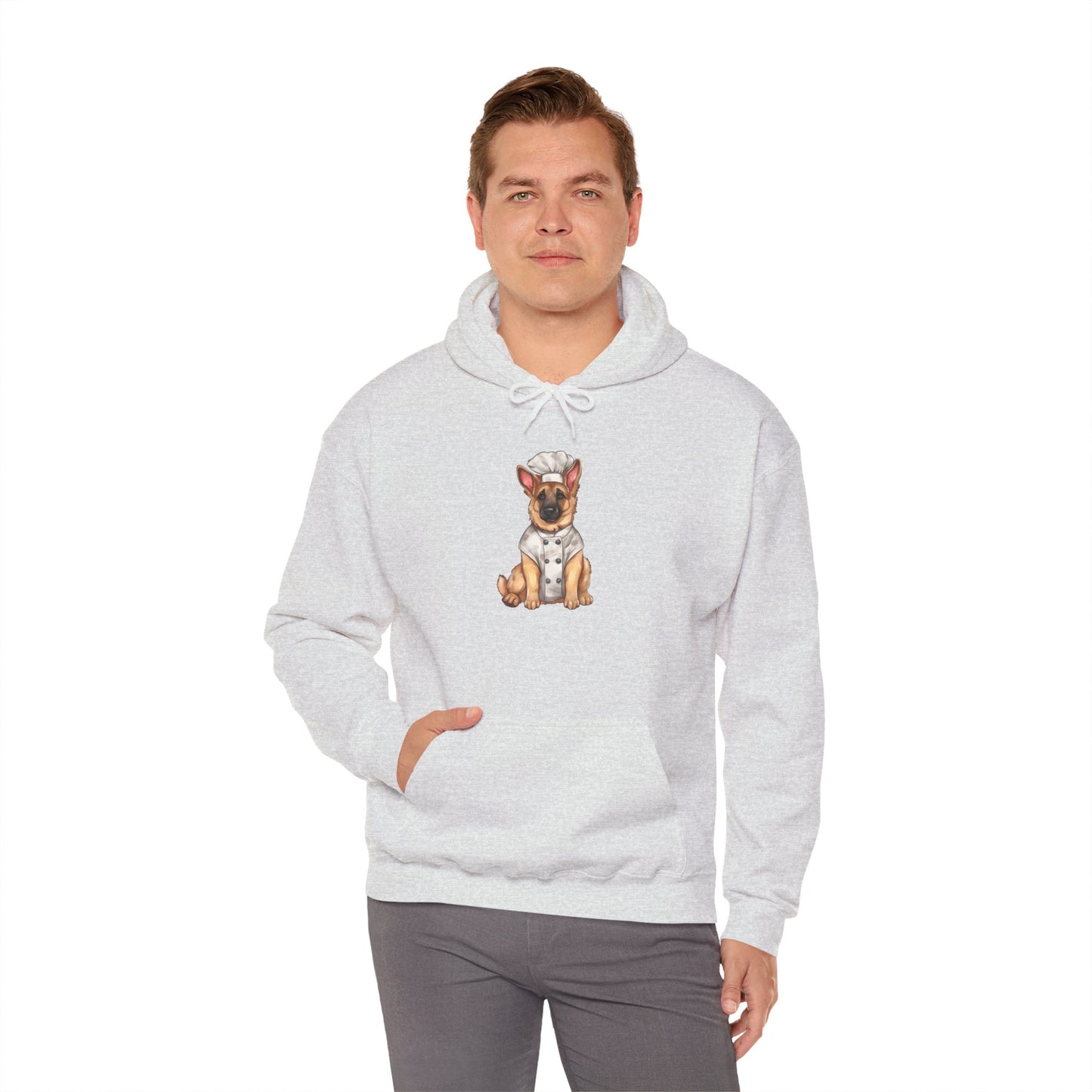Unisex Dog Lover Hoodie With a Graphic of German Shepherd Wearing Chef Suit