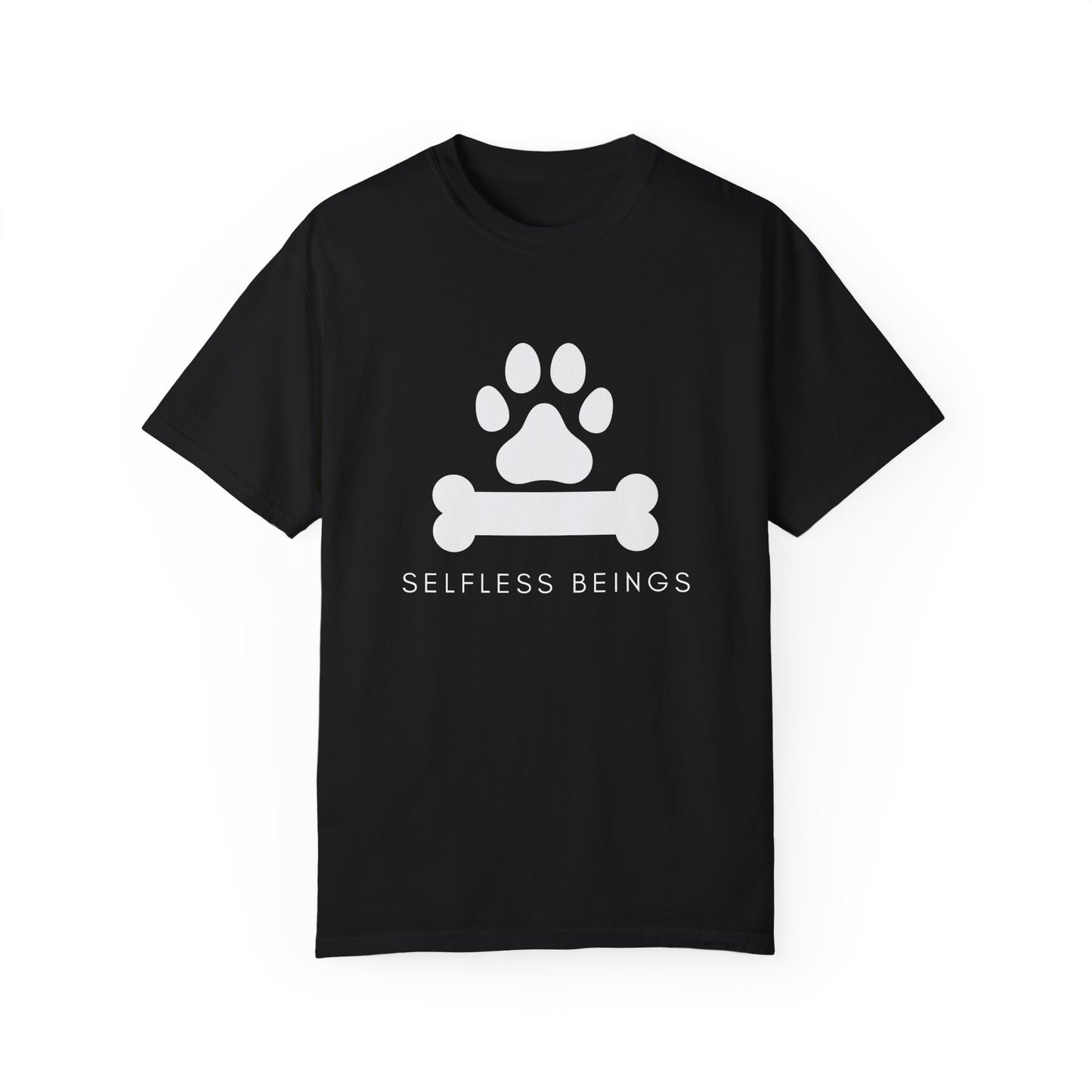 Unisex Dog Lover T-Shirt With Graphic of Dog Bone and Paw and Caption Selfless Beings