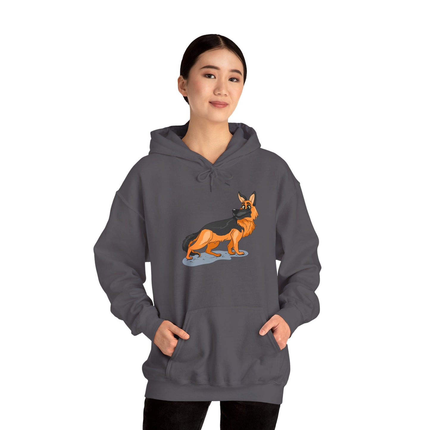 Unisex Dog Lover Hoodie With a Cartoon of Astonished German Shepherd Turning His Head