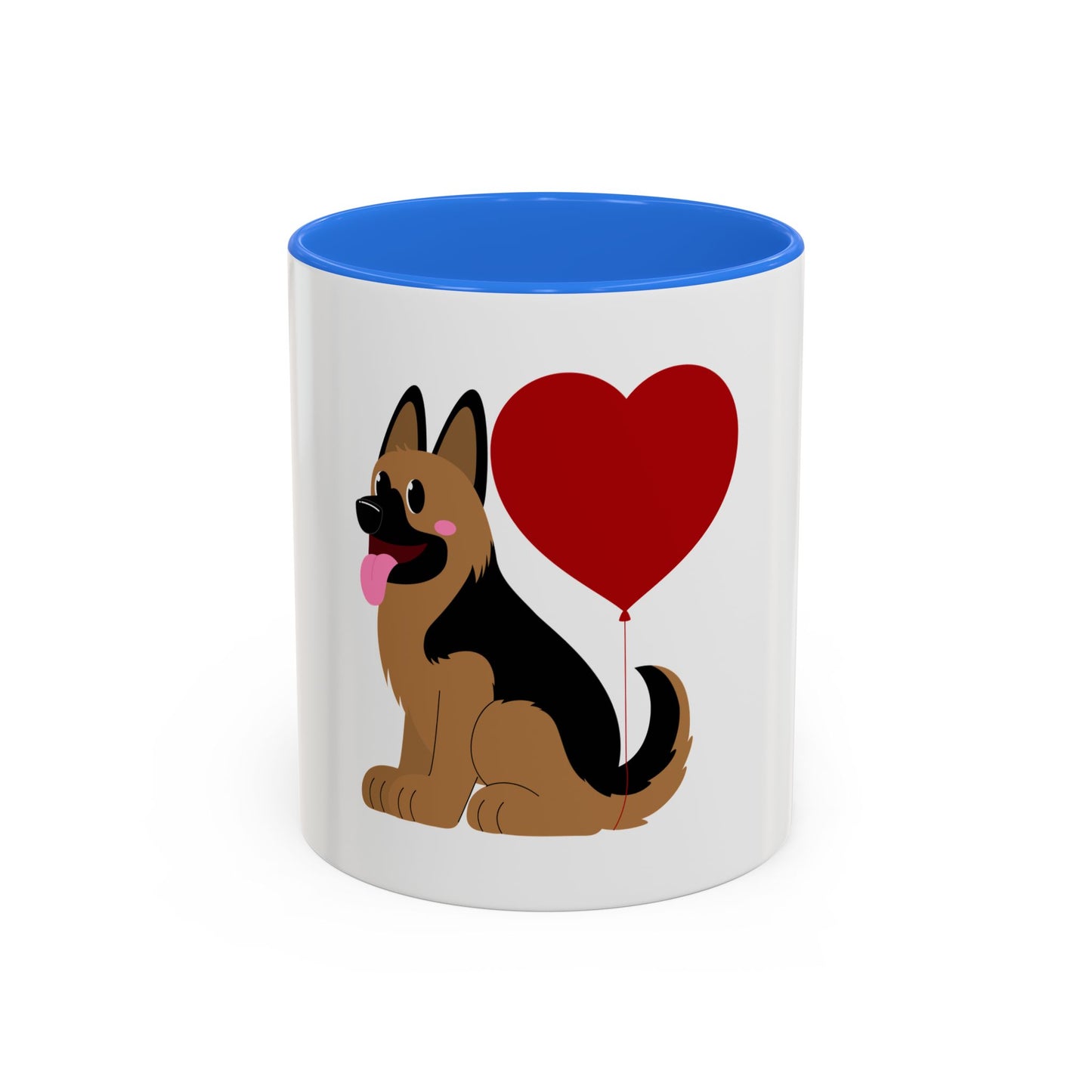 Glossy Ceramic Dog Lover Mug With a Graphic of German Shepherd Puppy and Heart Shaped Balloon Attached With Tail