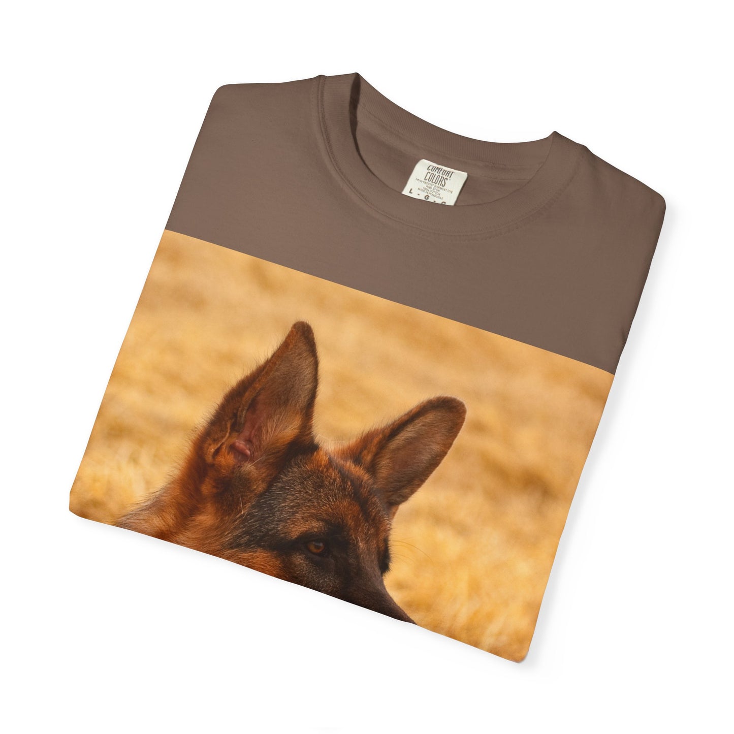 Unisex Dog Lovers T-Shirt Featuring German Shepherd Resting on the Dry Grass