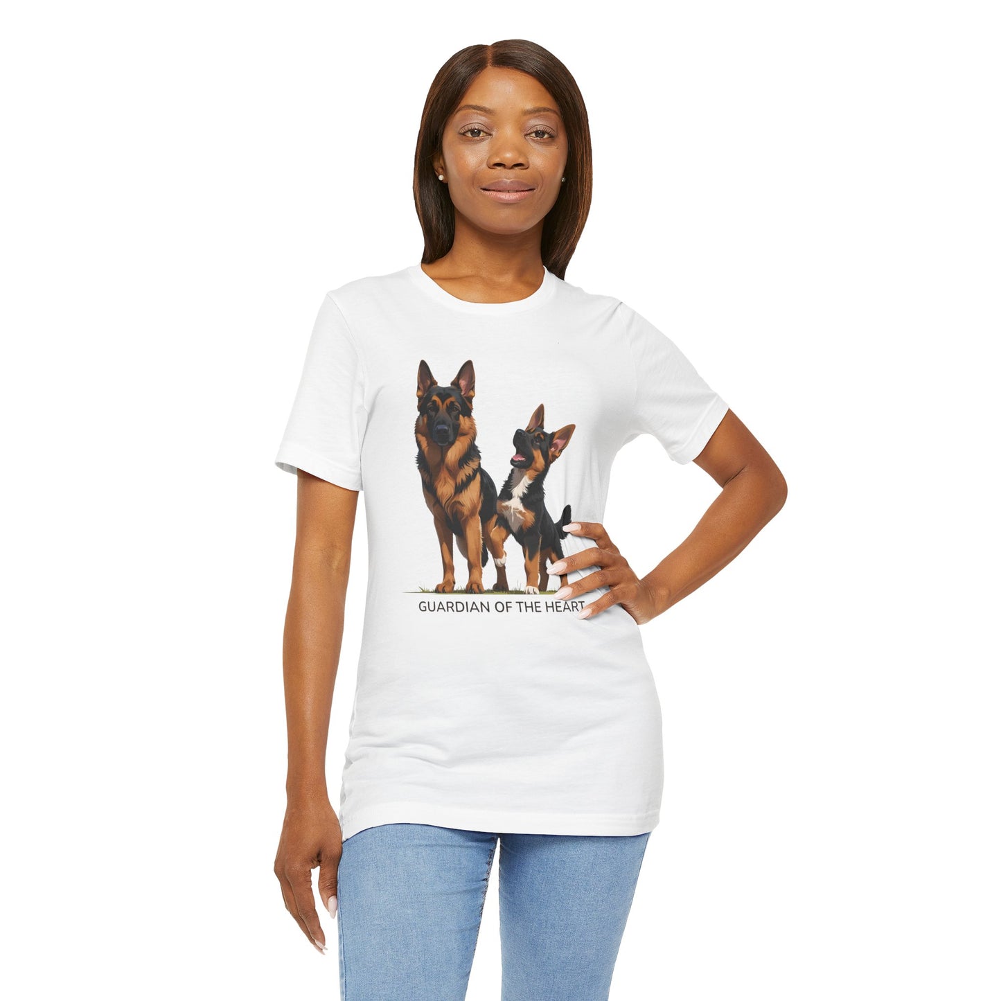 German Shepherd and Puppy Tee - Guardian of the Heart, Gifting for Pet Owners, Cute Graphic Shirt, Perfect for Birthdays, Dog-Themed Apparel