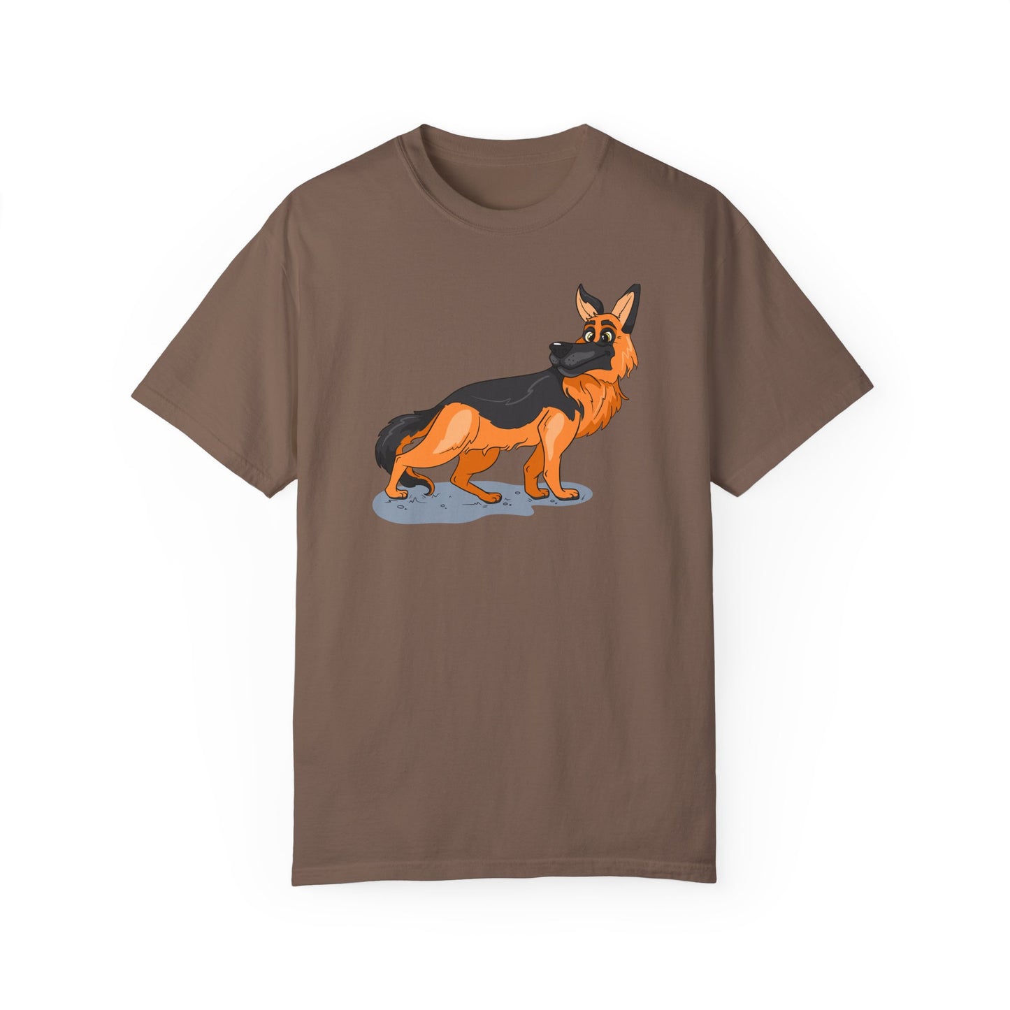 Unisex Dog Lover T-Shirt With a Cartoon of Astonished German Shepherd Turning His Head