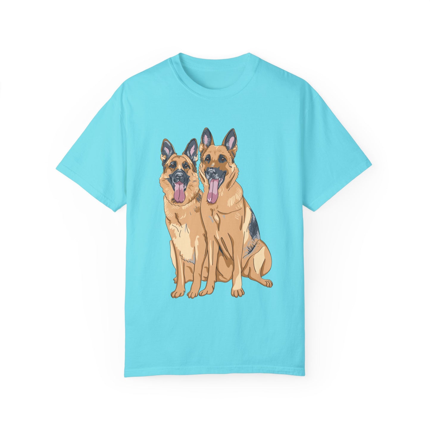 Unisex T-Shirt With Graphic of Two German Shepherds Sloppily Sitting Leaving Tongue Out