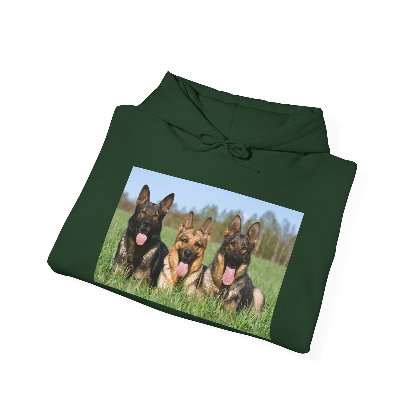 A Dog Lover Hoodie With Three Giant German Shepherds Lying on The Grass Leaving Tongues Out