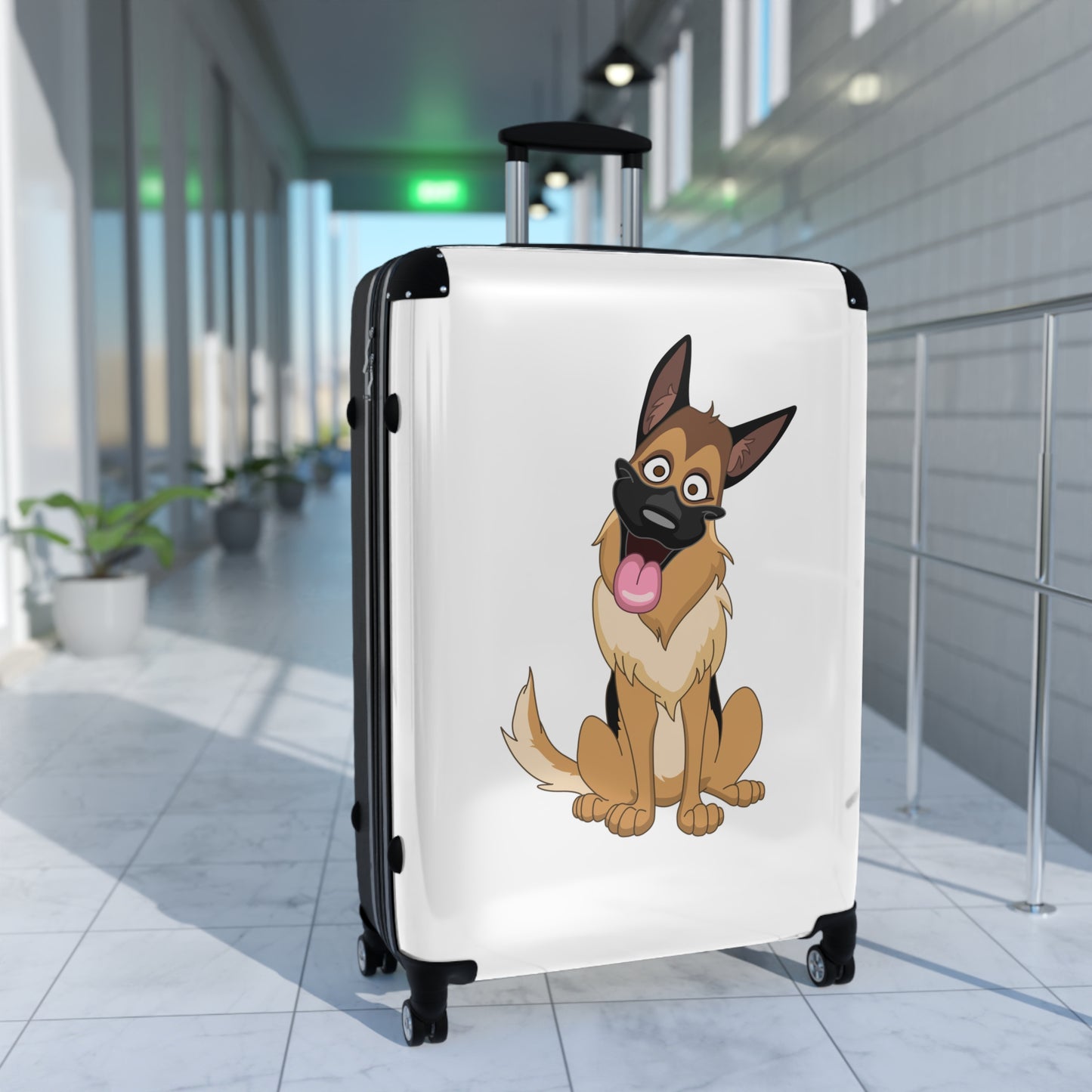 Funny Dog Design Suitcase - Cartoon of German Shepherd Sloppily Sitting