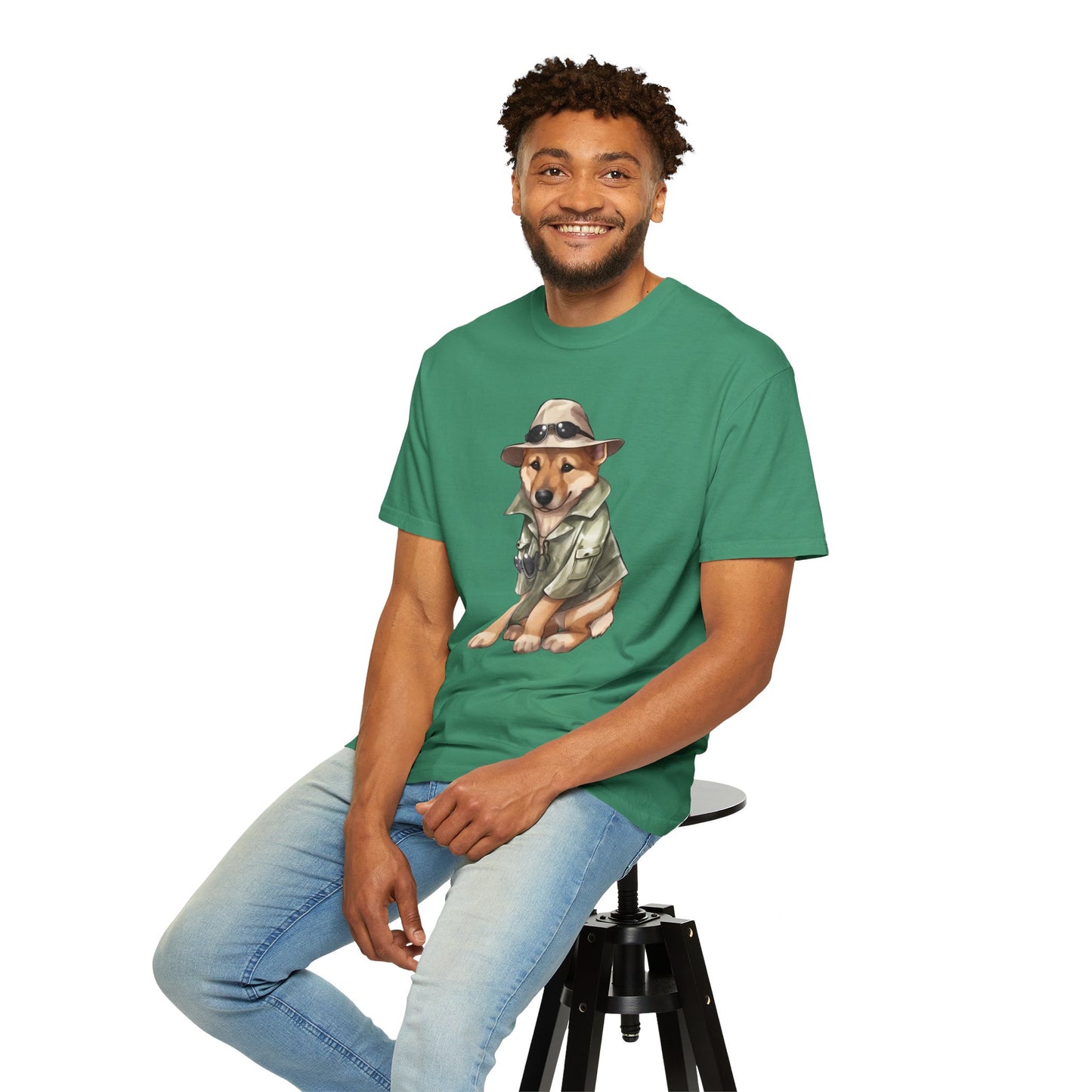 Unisex Dog Lover T-Shirt With a Graphic of German Shepherd Wearing Detector's Hat and Costume