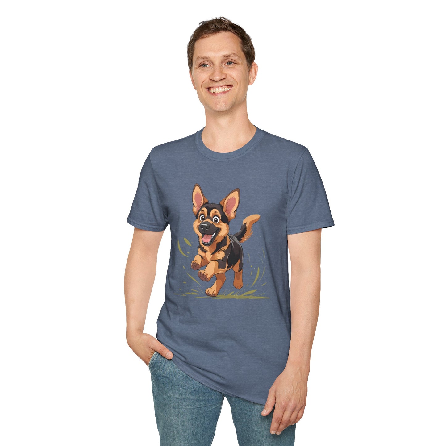 Cute Playing Puppy Graphic Unisex Softstyle T-Shirt, Dog Lover Gift, Casual Wear, Animal Theme Shirt, Perfect for Birthdays, Pet Owners