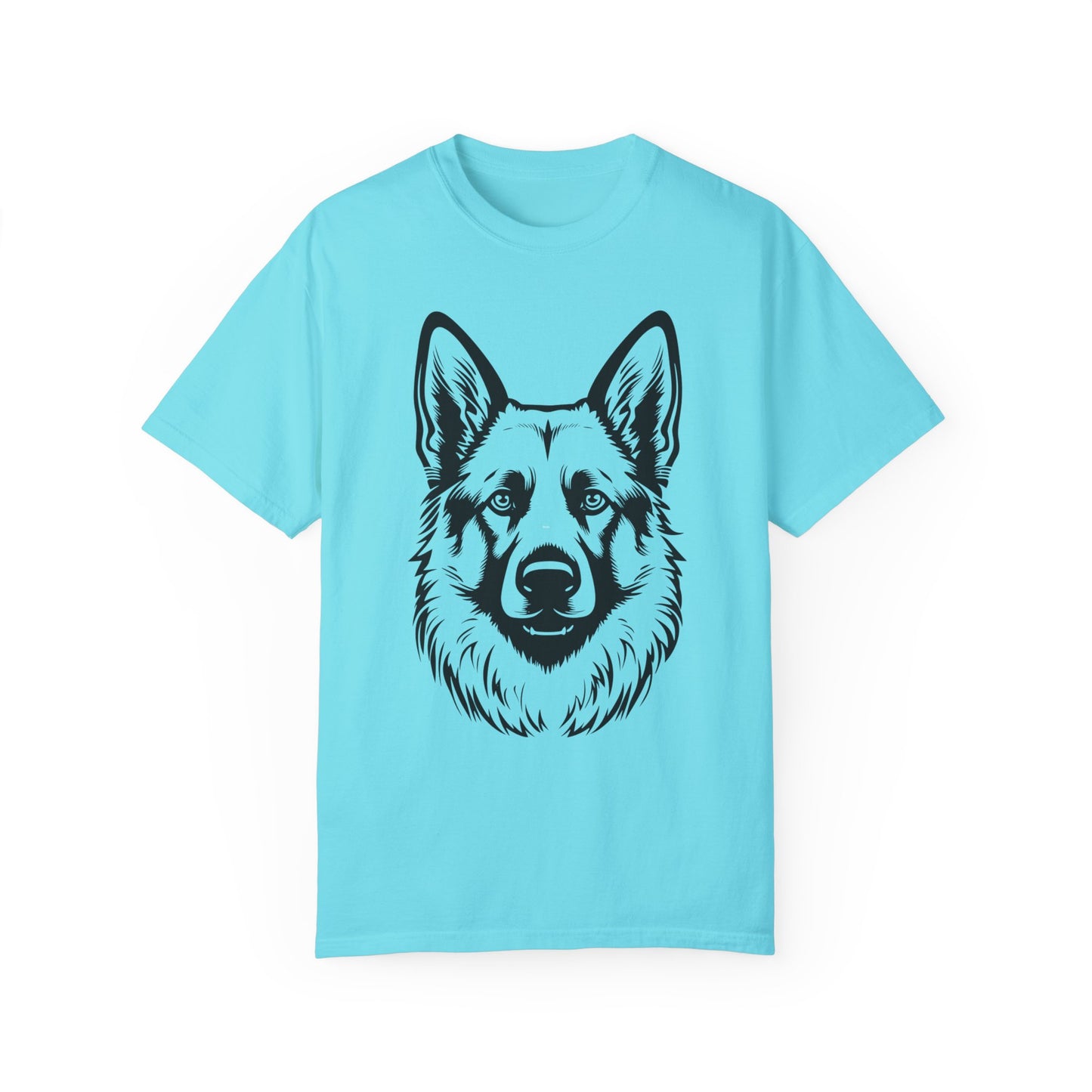 Unisex Dog Lover T-Shirt With a Close Up Graphic of Black and Transparent German Shepherd