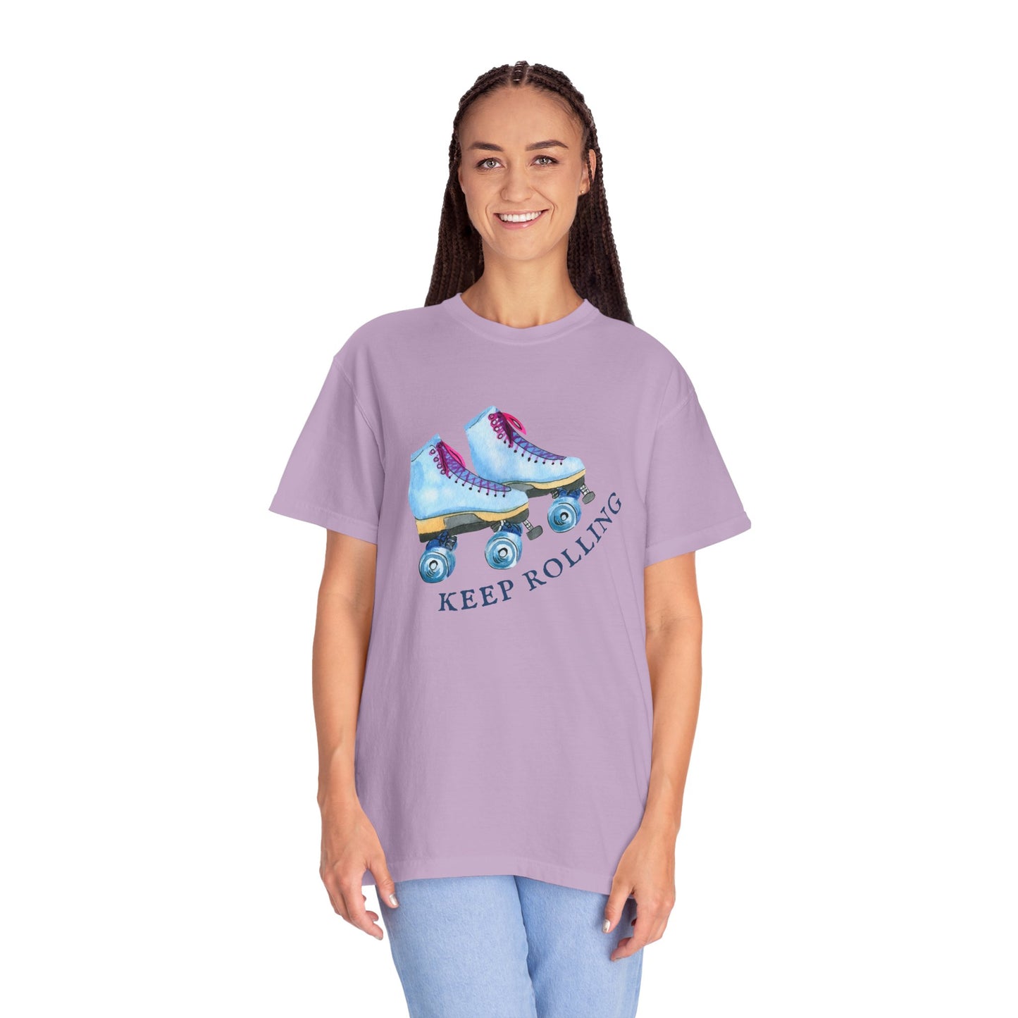 Keep Rolling Retro Roller Skates Tee, Vintage Skate T-shirt, Unisex Garment-Dyed Shirt, Fun Gift for Skating Lovers, Summer Apparel