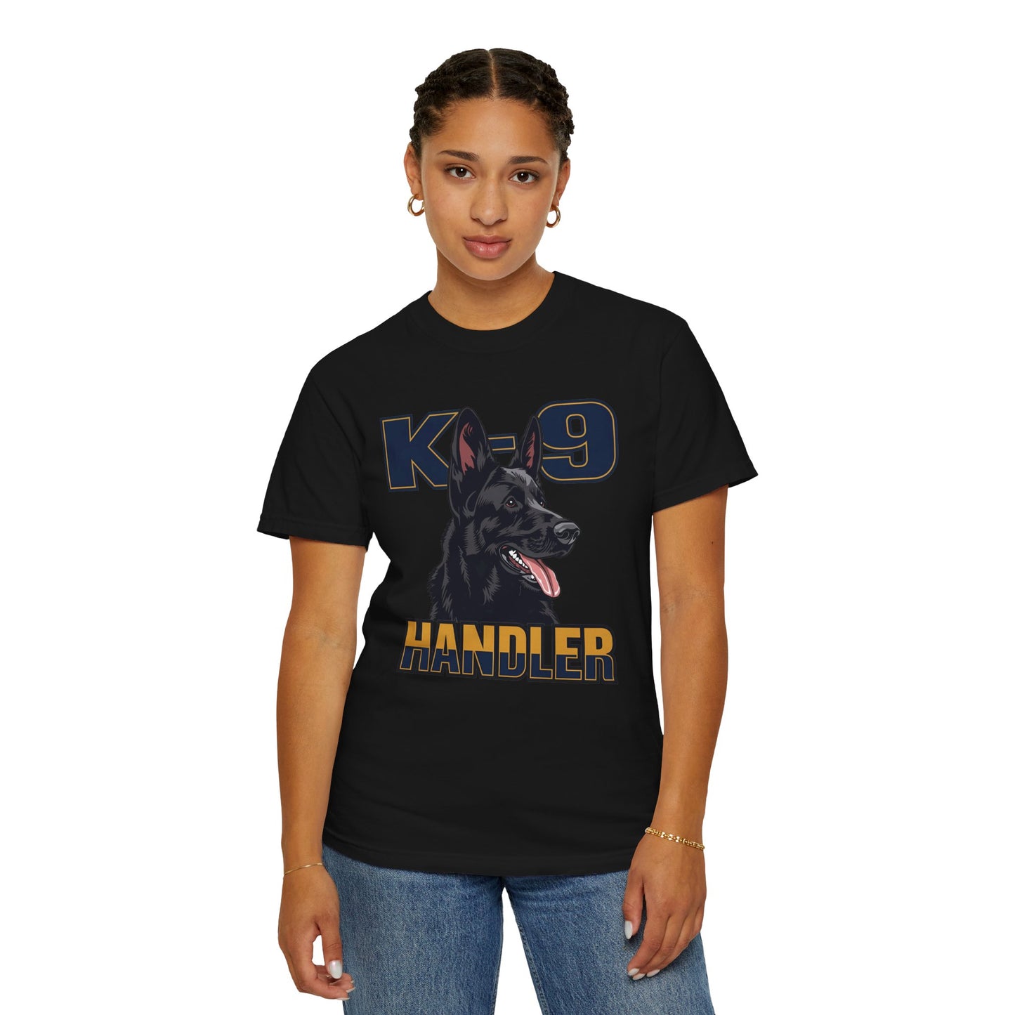 Black German Shepherd K-9 Handler T-Shirt, Garment-Dyed Unisex Tee for Dog Lovers