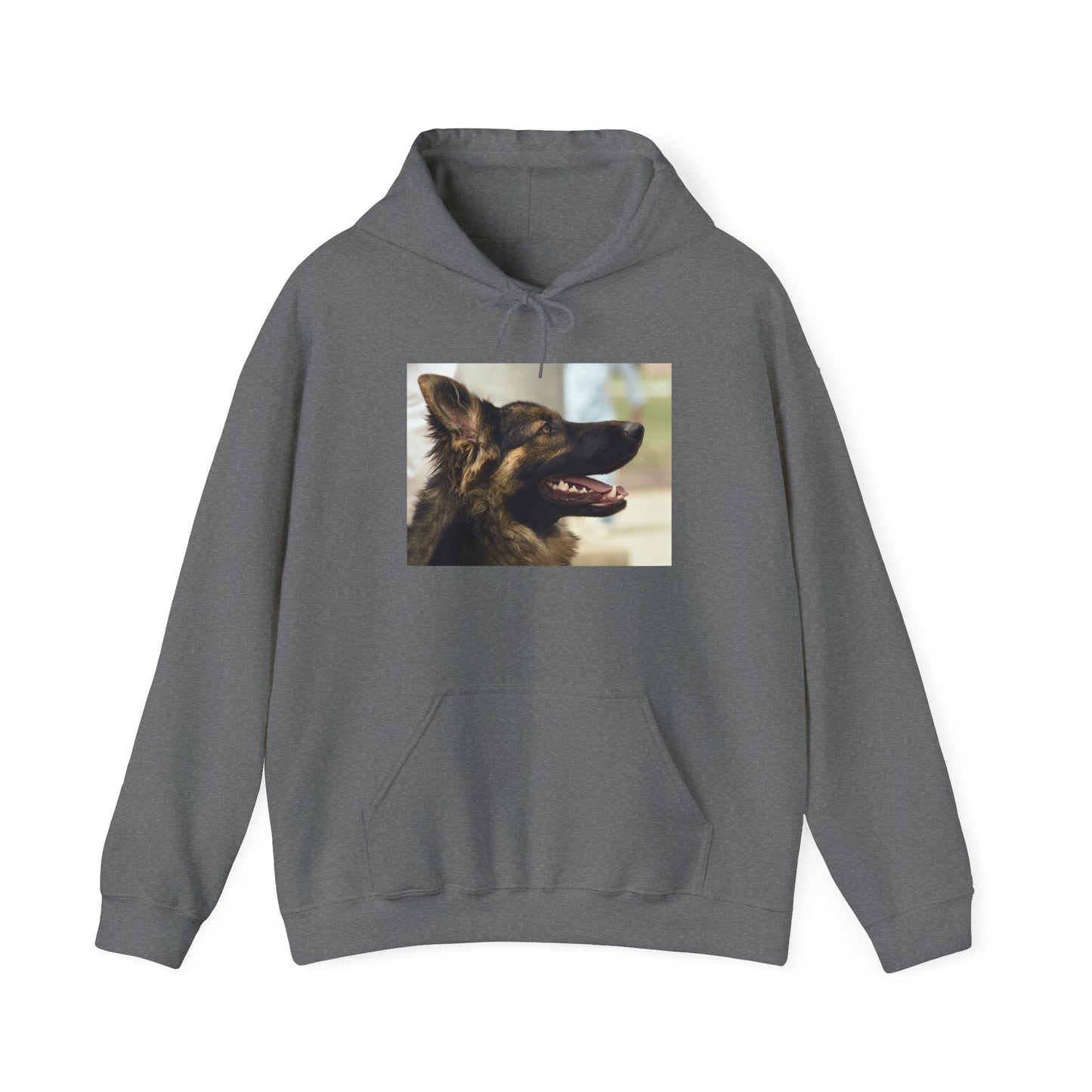 A Unisex Hoodie With Close Up of Working German Shepherd Mouth Opened