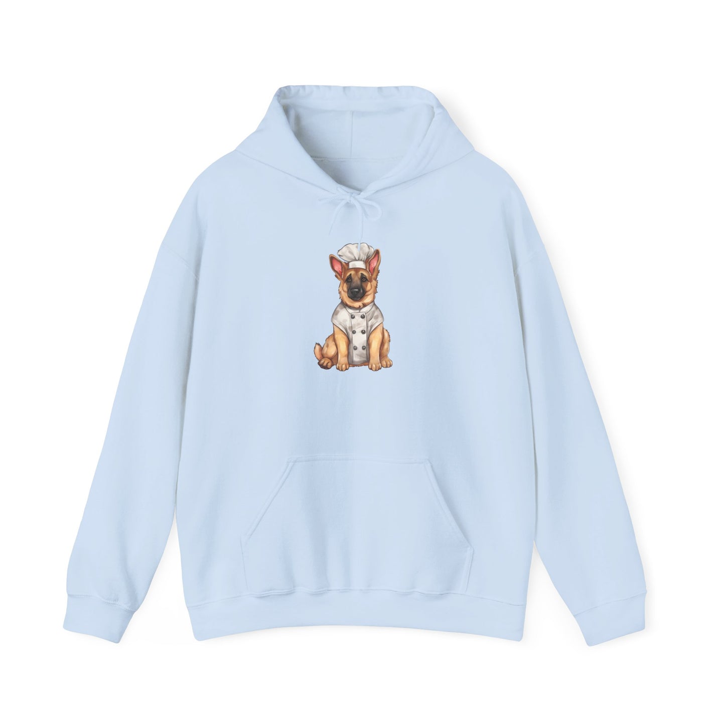 Unisex Dog Lover Hoodie With a Graphic of German Shepherd Wearing Chef Suit