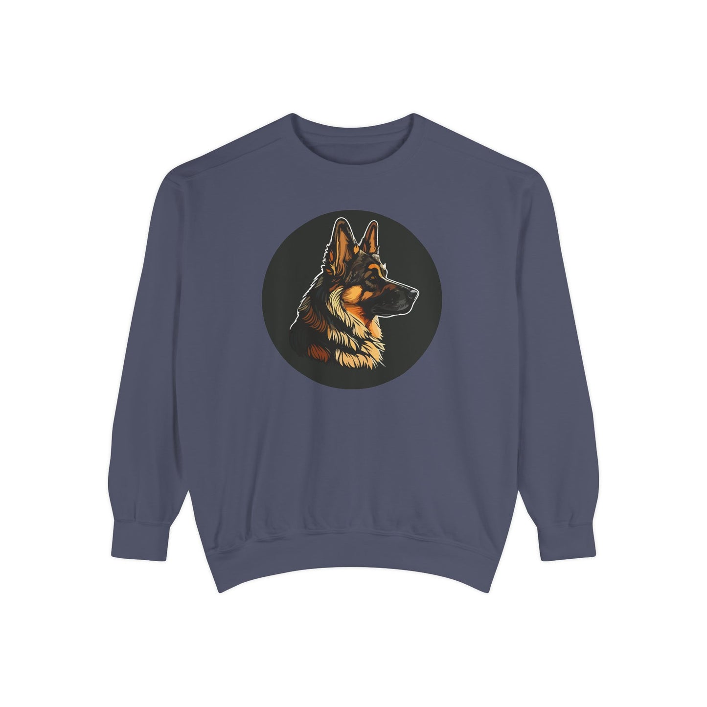Unisex Dog Lover Sweatshirt With a Close Up Graphic of a German Shepherd Inside a Black Circle