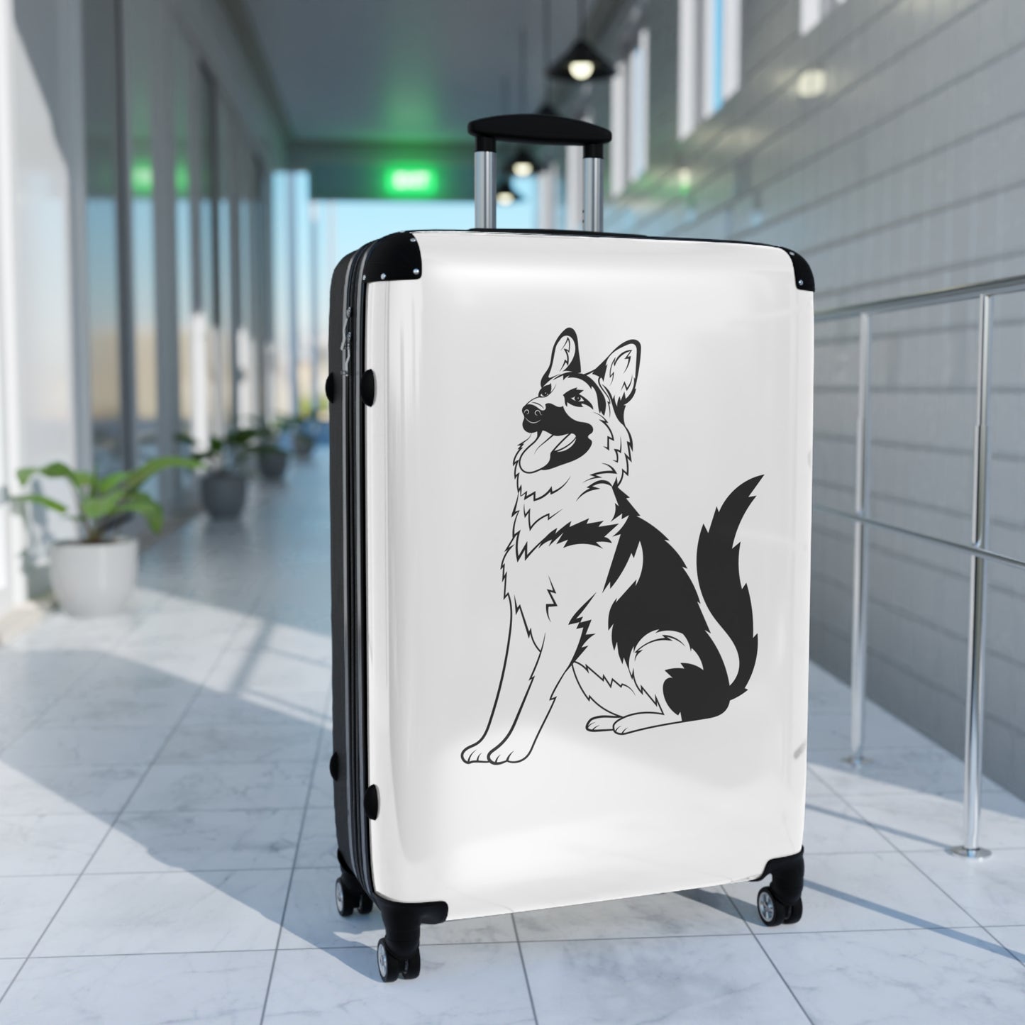 Travel Suitcase with Cool Dog Design - A German Shepherd Sloppily Sitting