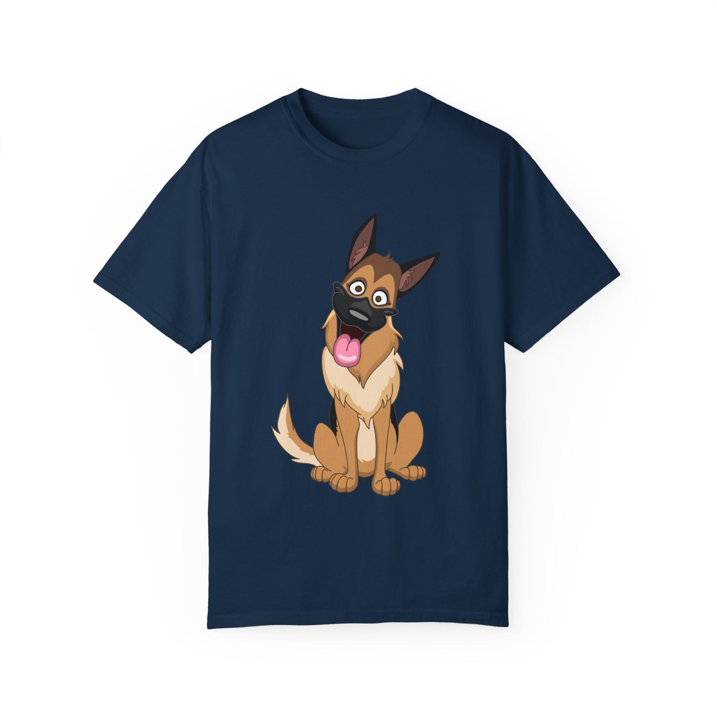 Unisex Dog Lover T-Shirt With Funny Cartoon of Tan Color German Shepherd
