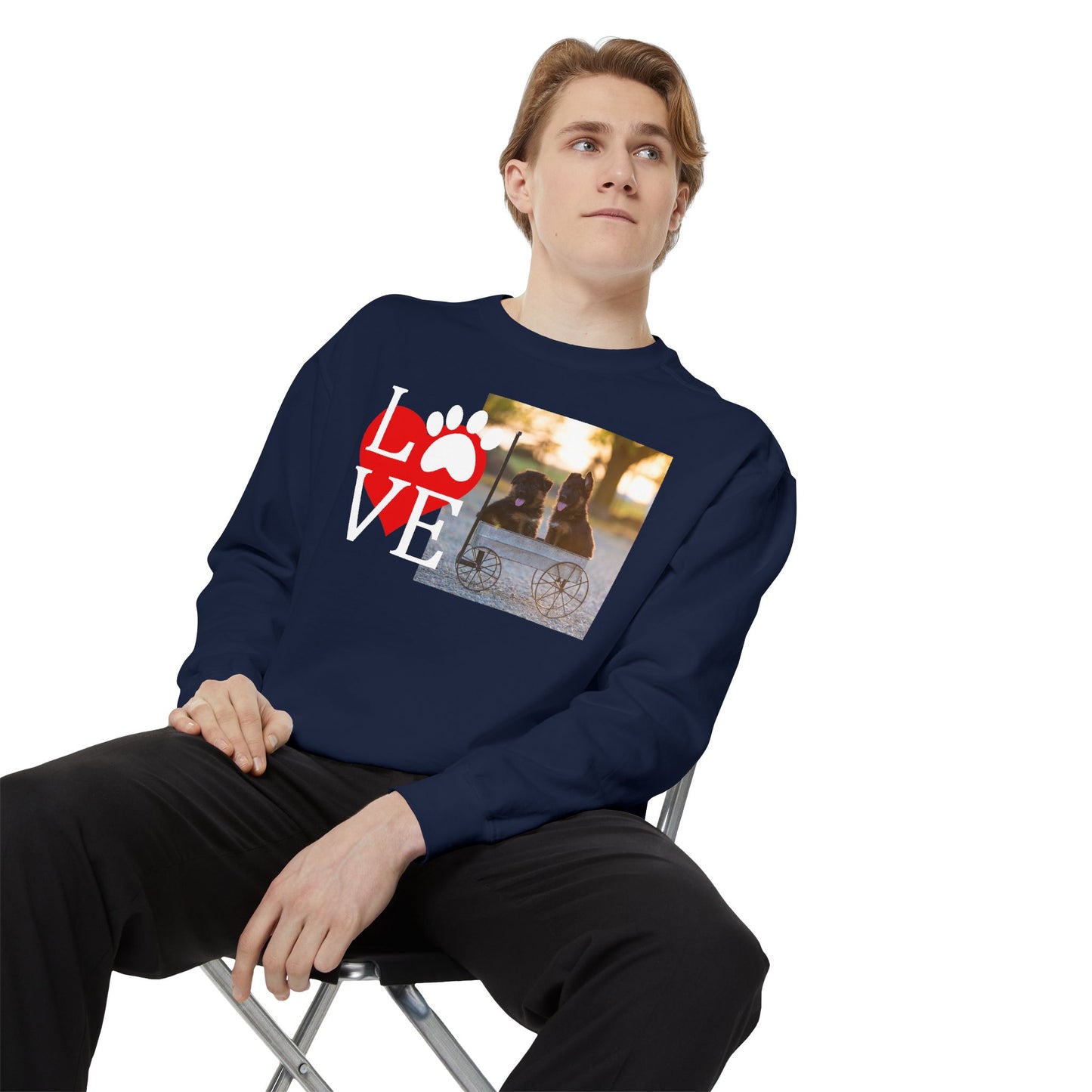 Love Paw Unisex Garment-Dyed Sweatshirt - Cozy Pet Apparel for Animal Lovers