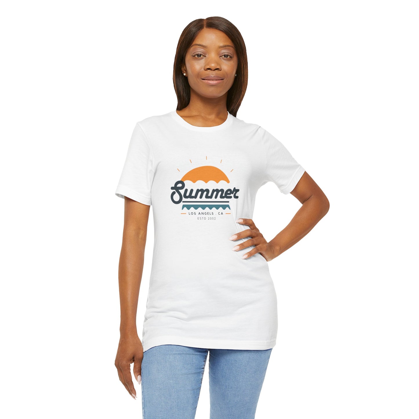 Summer Vibes Unisex Jersey Short Sleeve Tee, Beach Shirt, Casual Summer Wear, Gift for Friends, Coastal Adventure Top, LA Style Tee