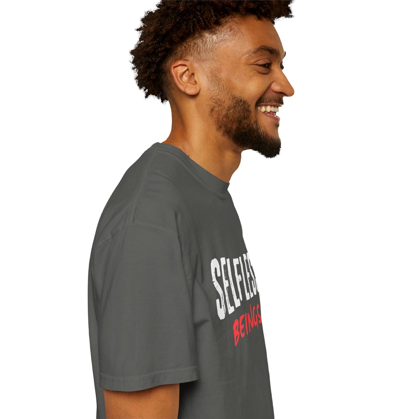 Unisex Dog Lover T-Shirt With Text "Selfless Beings" Designed Using White and Red Effect