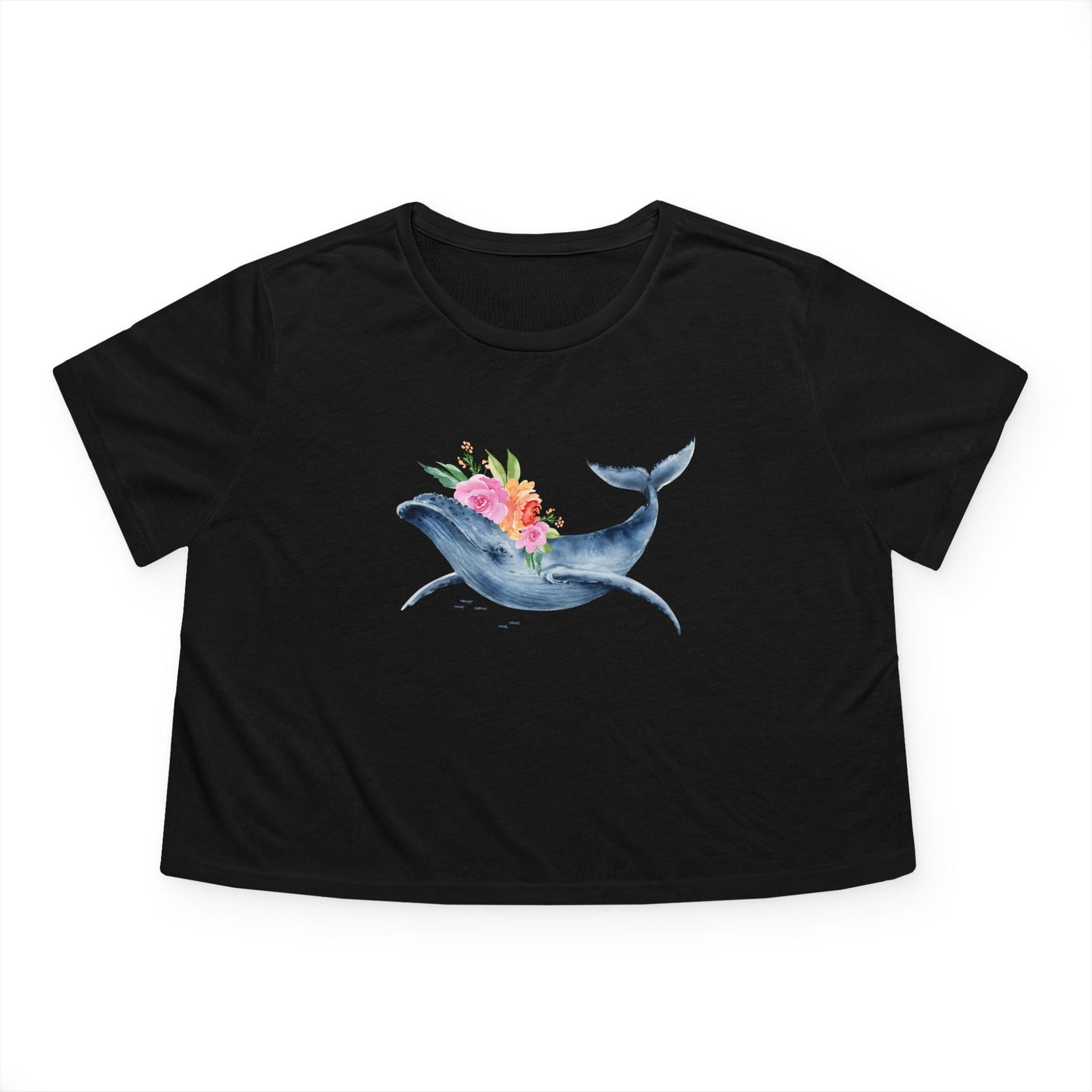 Whale Floral Cropped Tee - Ocean Lover's Shirt, Beachwear, Nature Gift, Casual Top, Summer Wardrobe