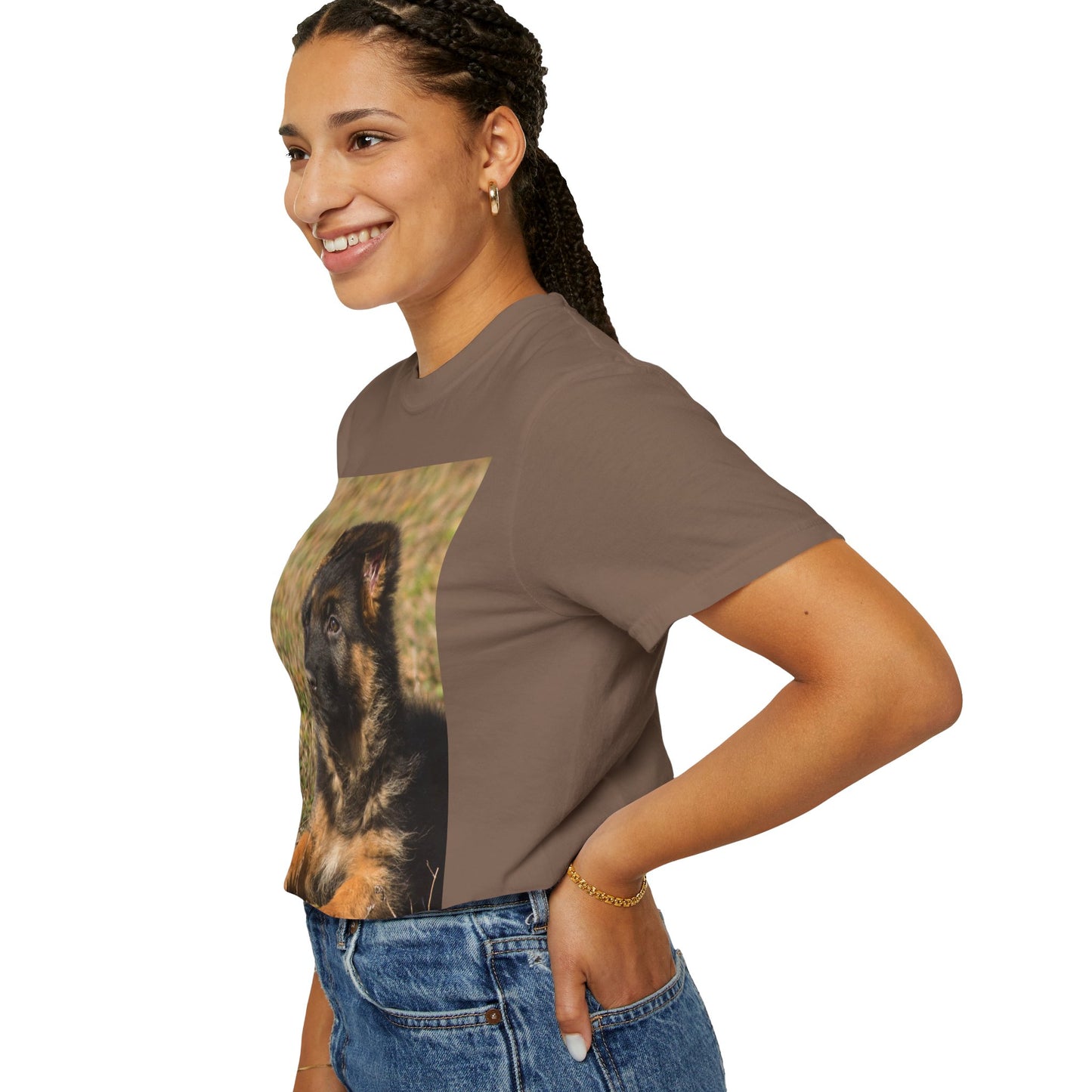 Unisex Dog Lover T-Shirt With Beautiful German Shepherd Puppy Resting On the Grass and Caption Selfless Beings