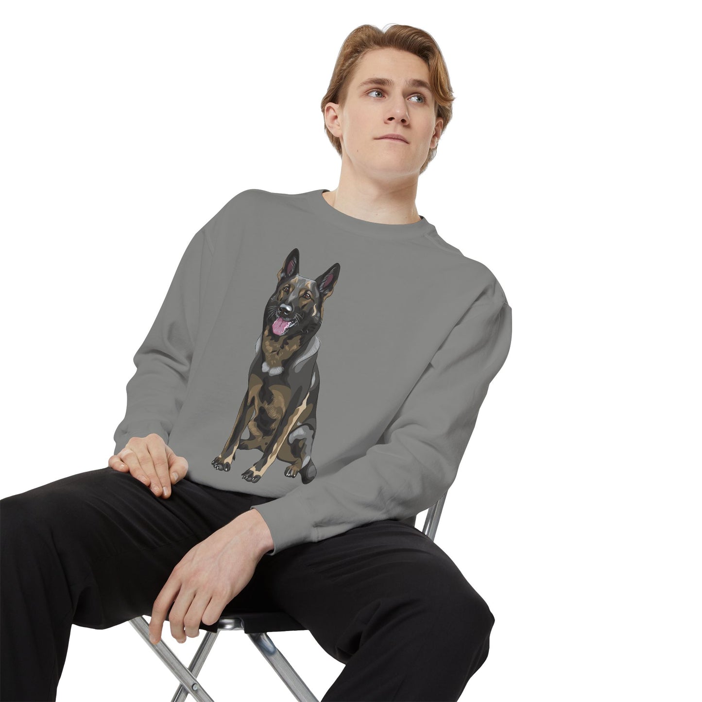 Unisex Dog Lover Sweatshirt With a Graphic of Sable German Shepherd Sloppily Sitting