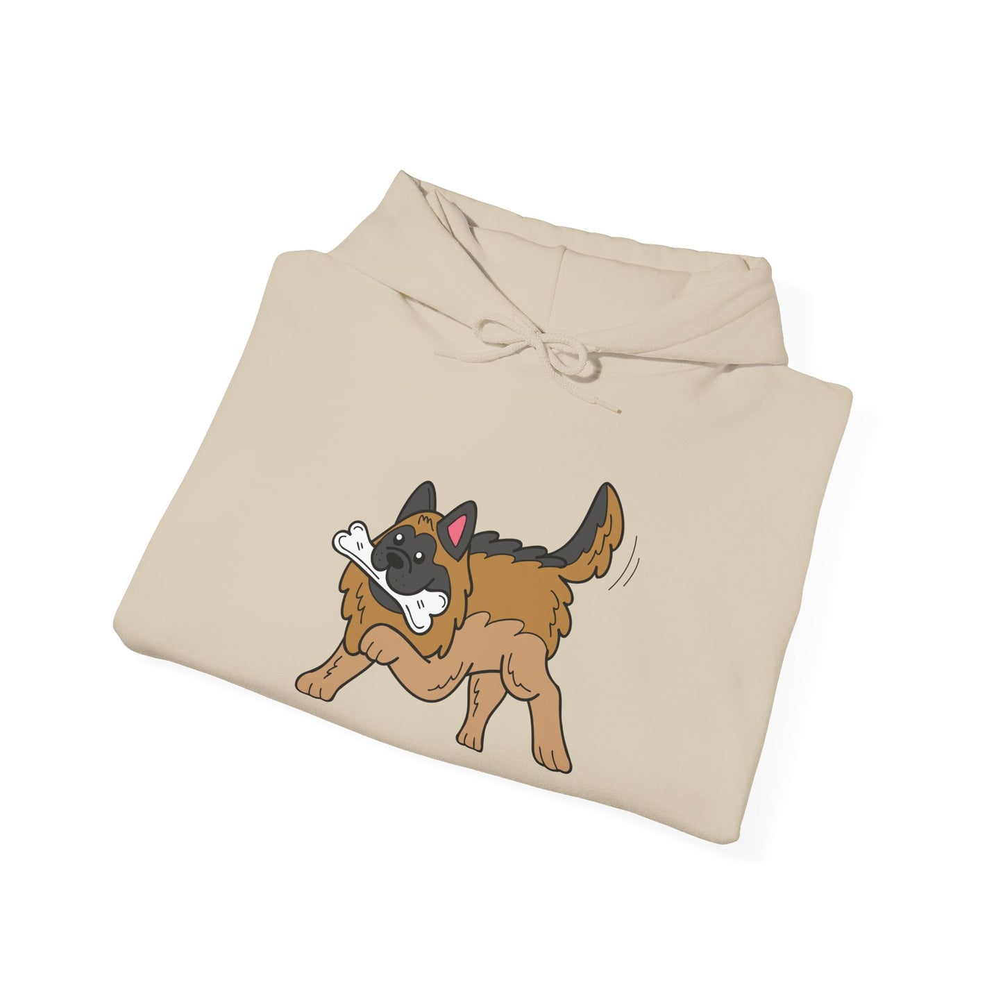 Unisex Dog Lover Hoodie With a Graphic of a German Shepherd Holding a White Bone in Mouth