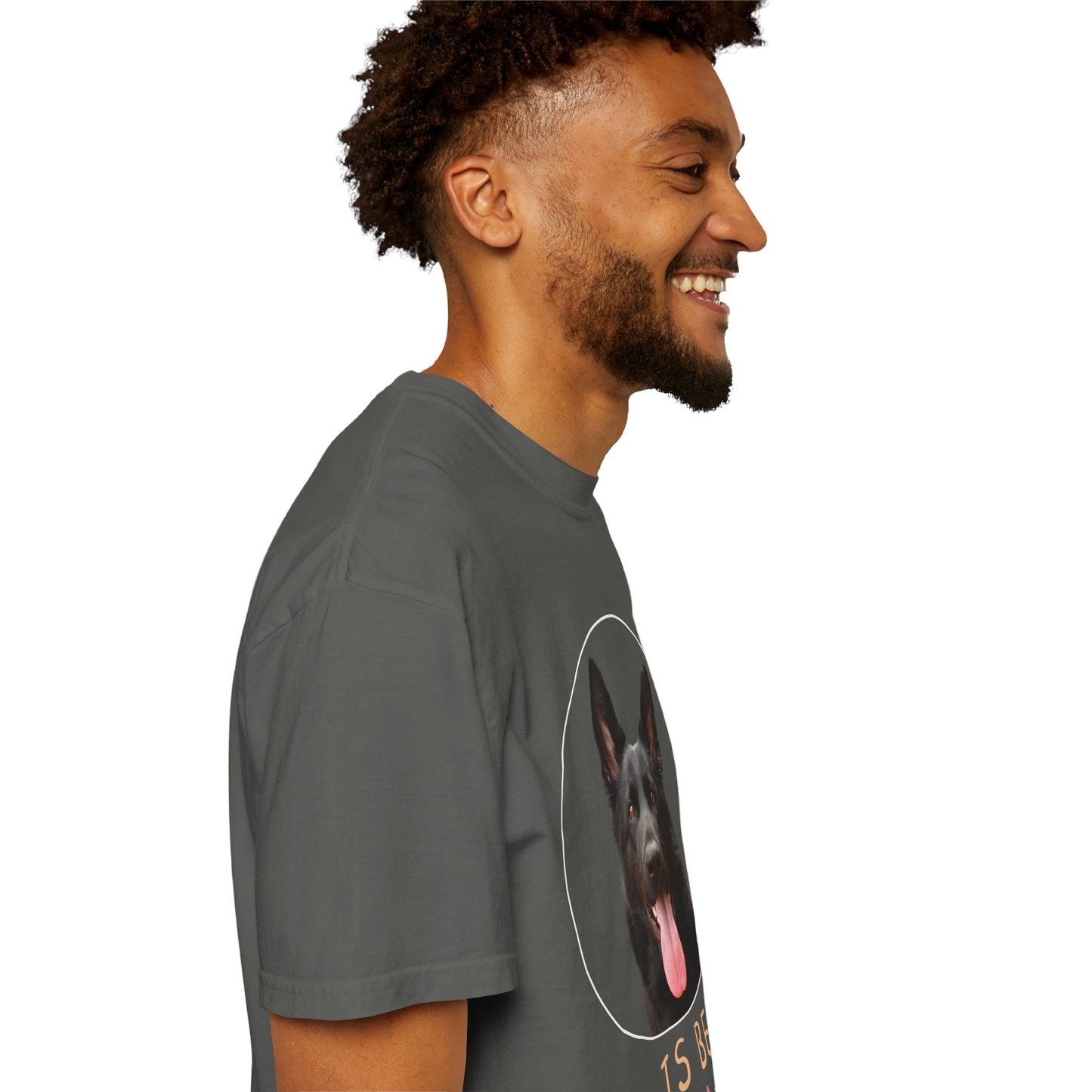 Unisex Dog Lover T-Shirt With Black German Shepherd Leaving Tongue Out and Caption Life is Better With A Dog