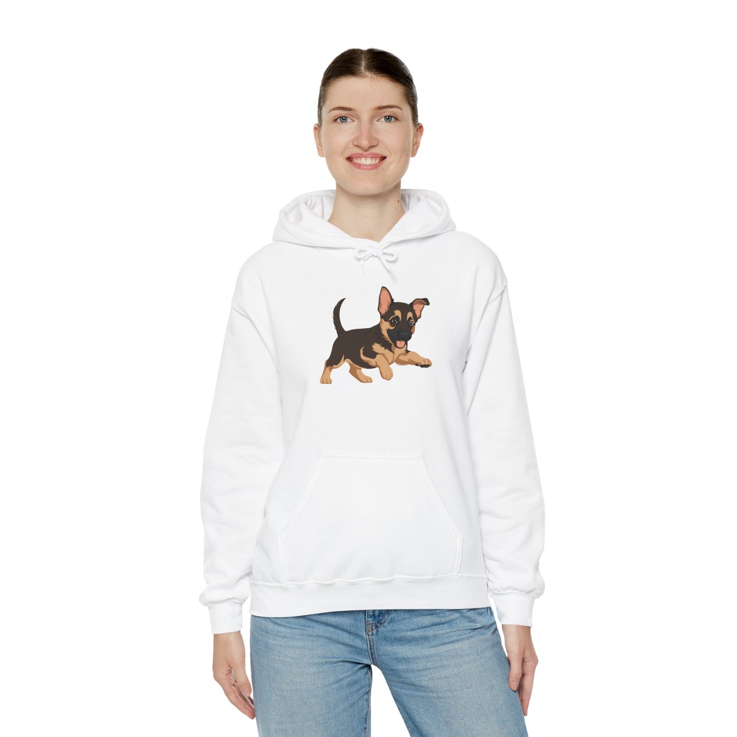 Unisex Dog Lover Hoodie With a Graphic of Cute Playing German Shepherd