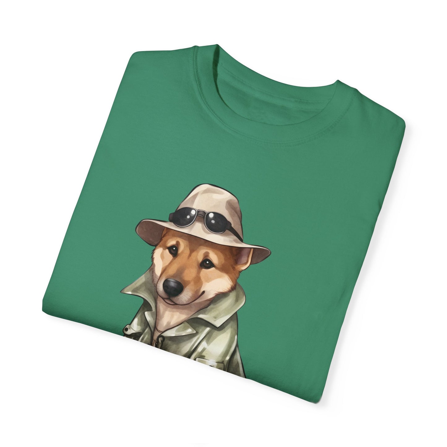 Unisex Dog Lover T-Shirt With a Graphic of German Shepherd Wearing Detector's Hat and Costume