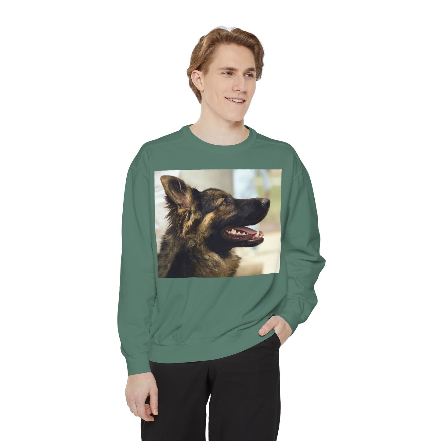 Unisex Dog Lover Sweatshirt With Close Up of Working German Shepherd Mouth Opened