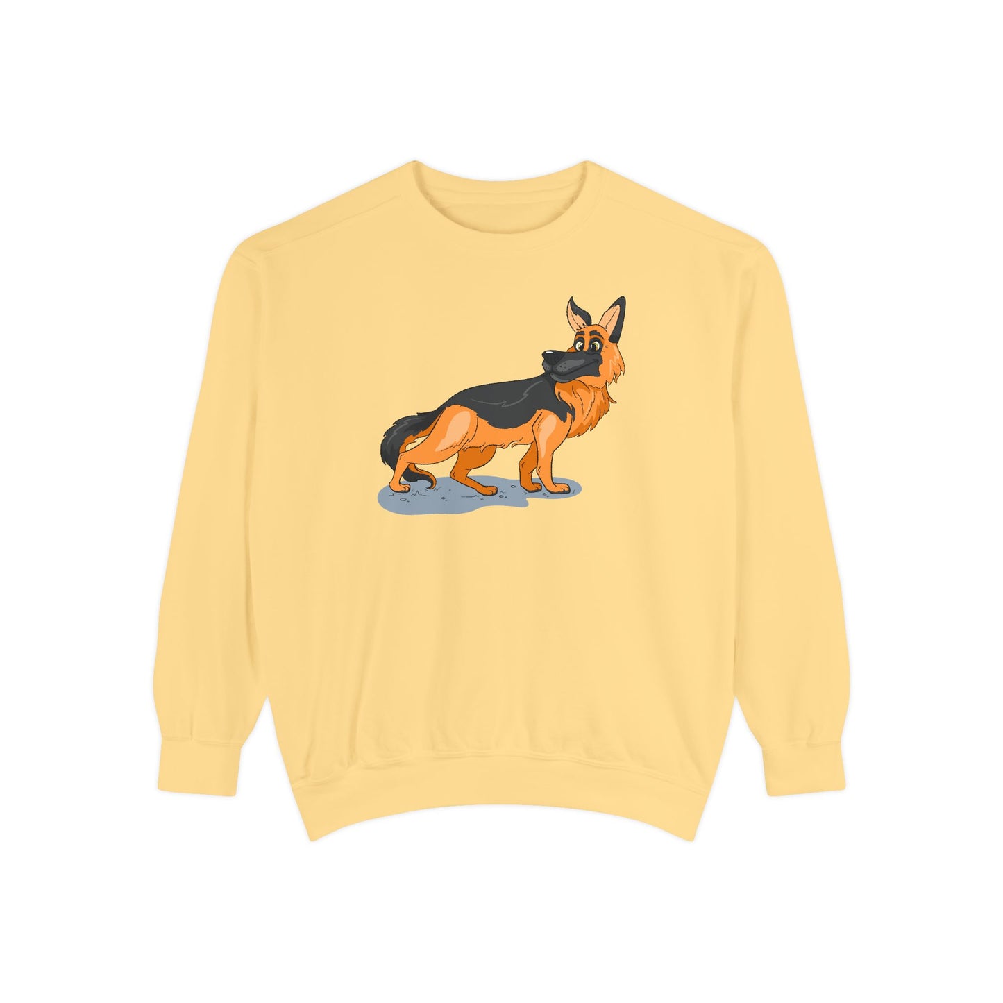 Unisex Dog Lover Sweatshirt With a Cartoon of Astonished German Shepherd Turning His Head