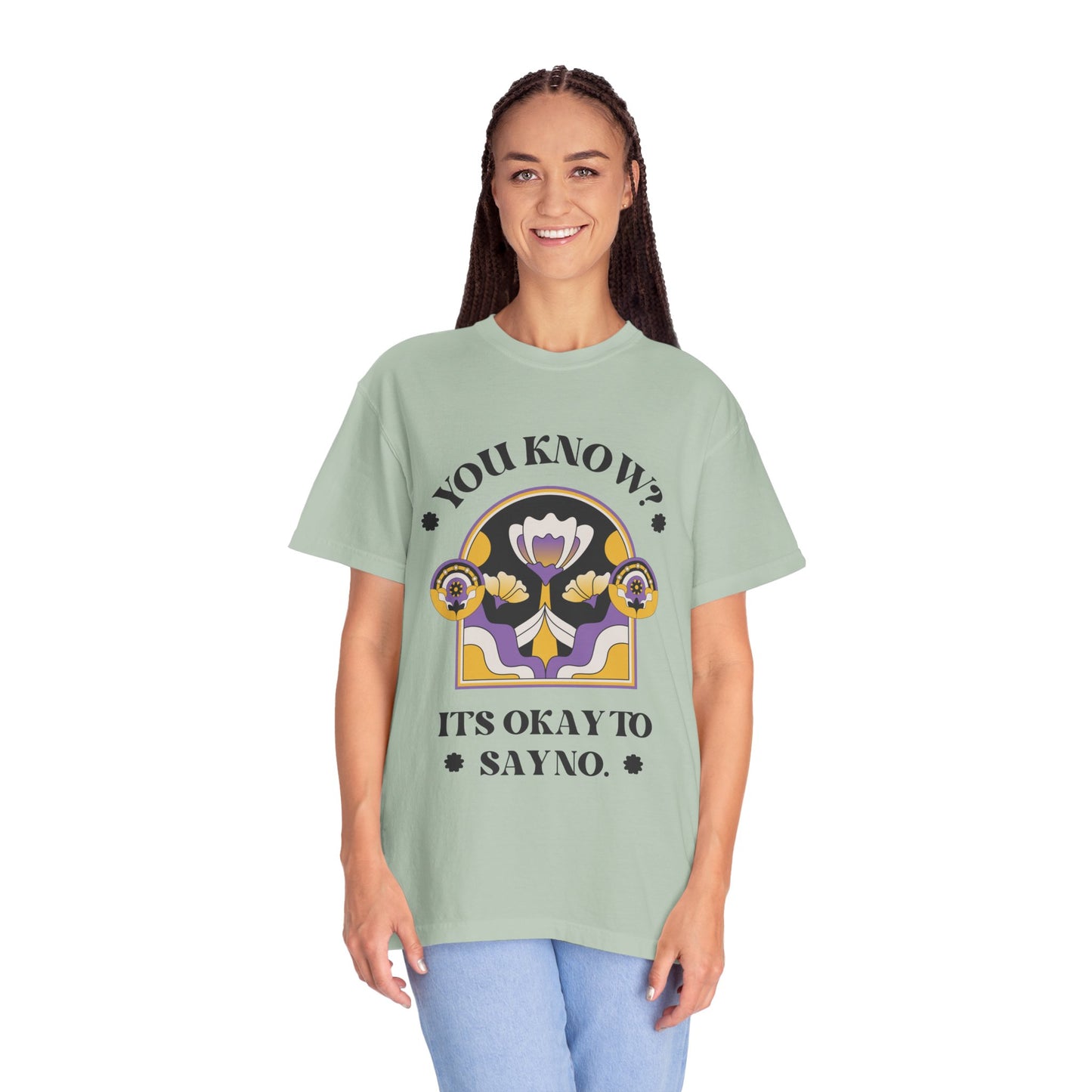Unisex Floral Graphic T-Shirt - Empowering Statement Tee for Comfort and Self-Care - "It's Okay to Say No", Feminist Gift, Casual Wear, Everyday Style