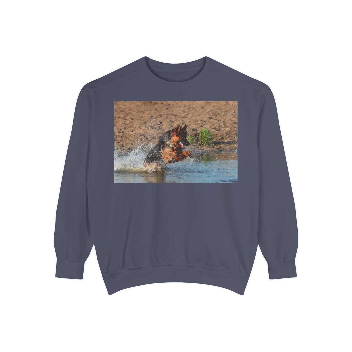 Unisex Dog Lover Sweatshirt With a Long Coat German Shepherd Jumps in the River