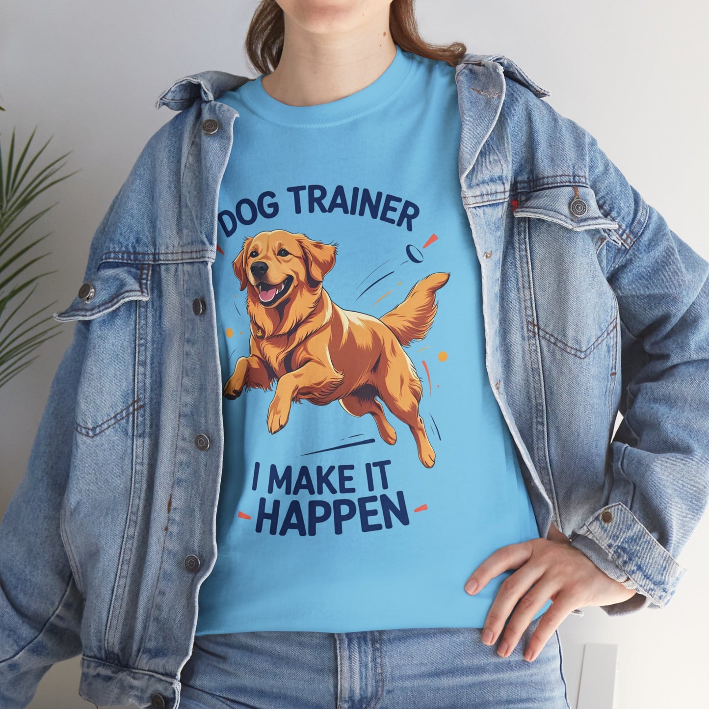 Dog Trainer Unisex Heavy Cotton Tee - I Make It Happen, Golden Retriever, Training Sessions, Gifts, Casual Wear, Animal Enthusiasts