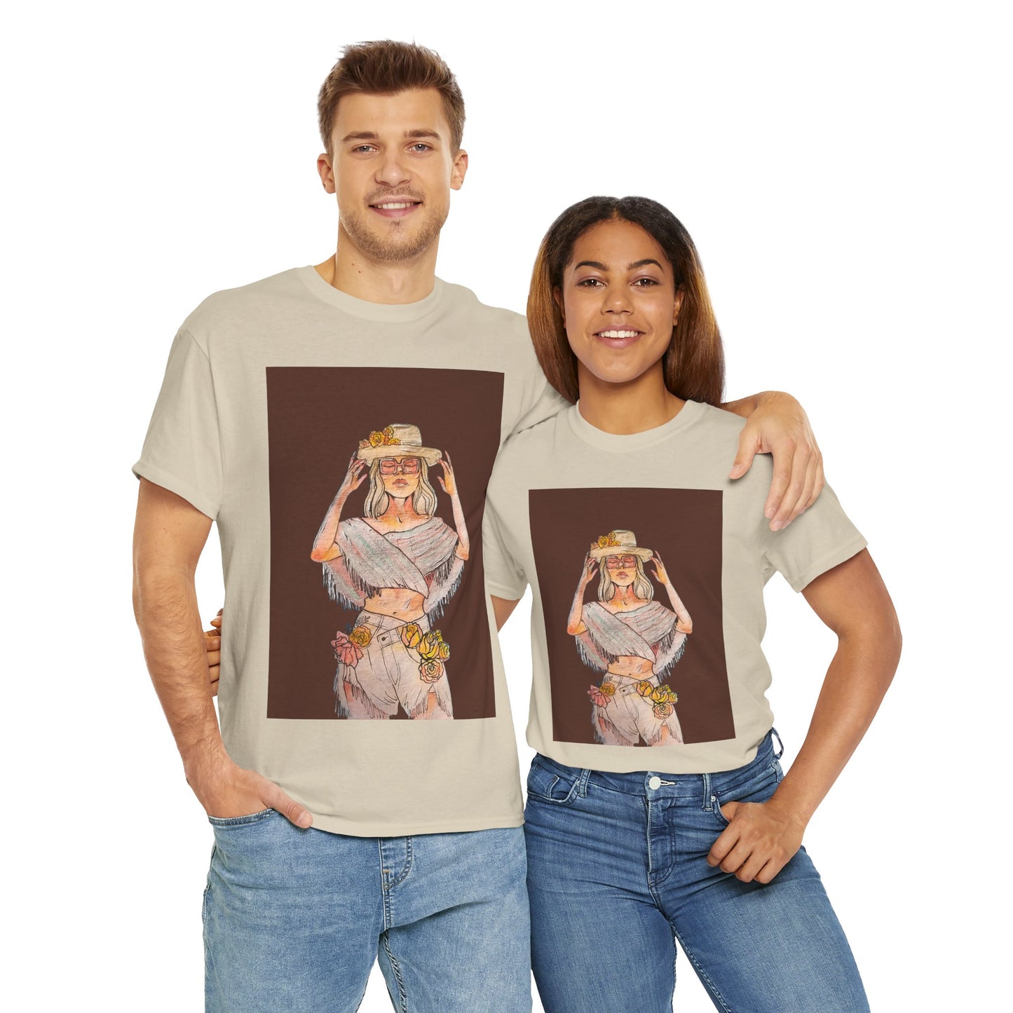 Bohemian Vibes Unisex Heavy Cotton Vintage Tee, Casual Wear, Summer Style Shirt, Gift for Her, Festival Outfit, Art-Inspired Apparel