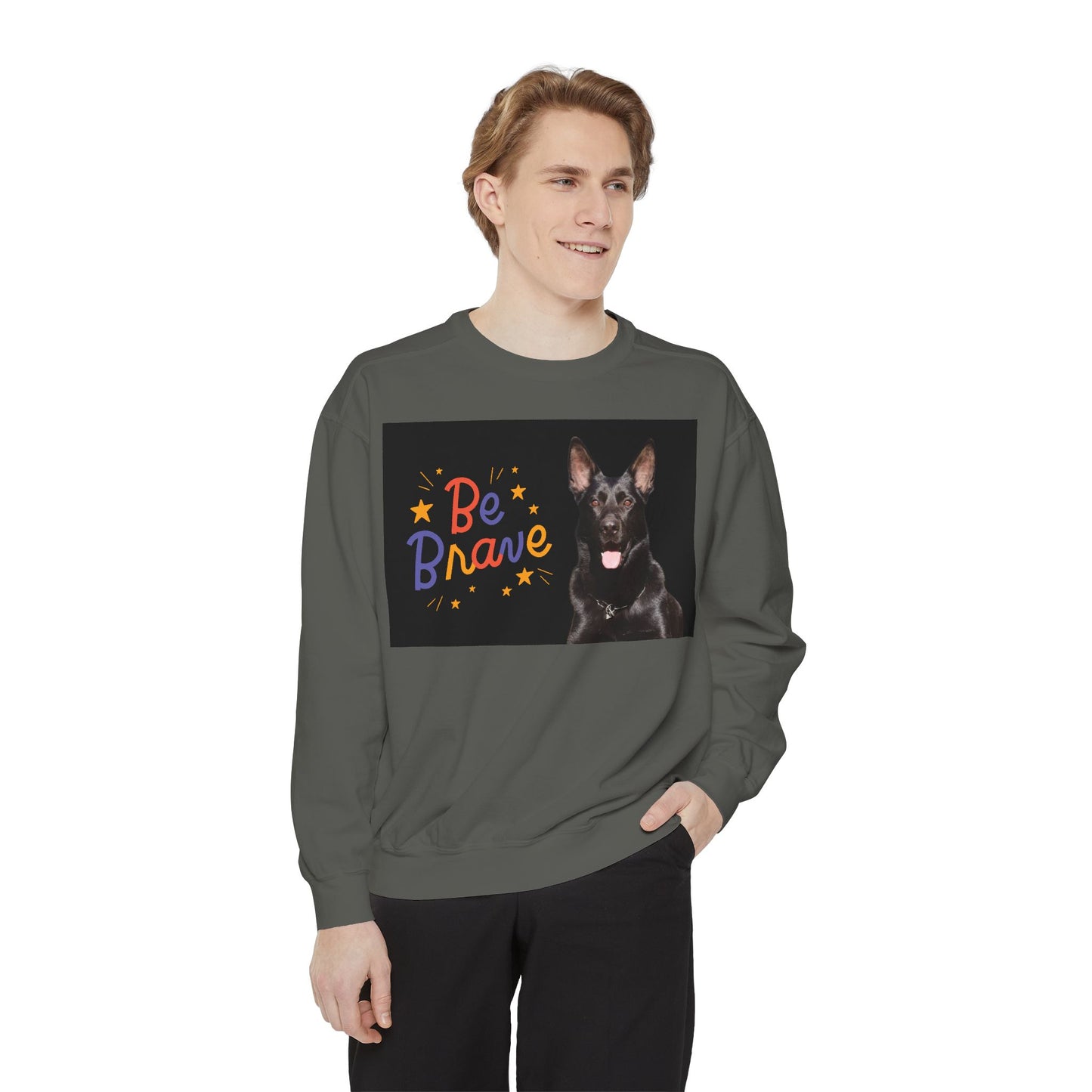 Be Brave Unisex Black German Shepherd Sweatshirt - Encouraging Pet-Themed Apparel for Dog Lovers