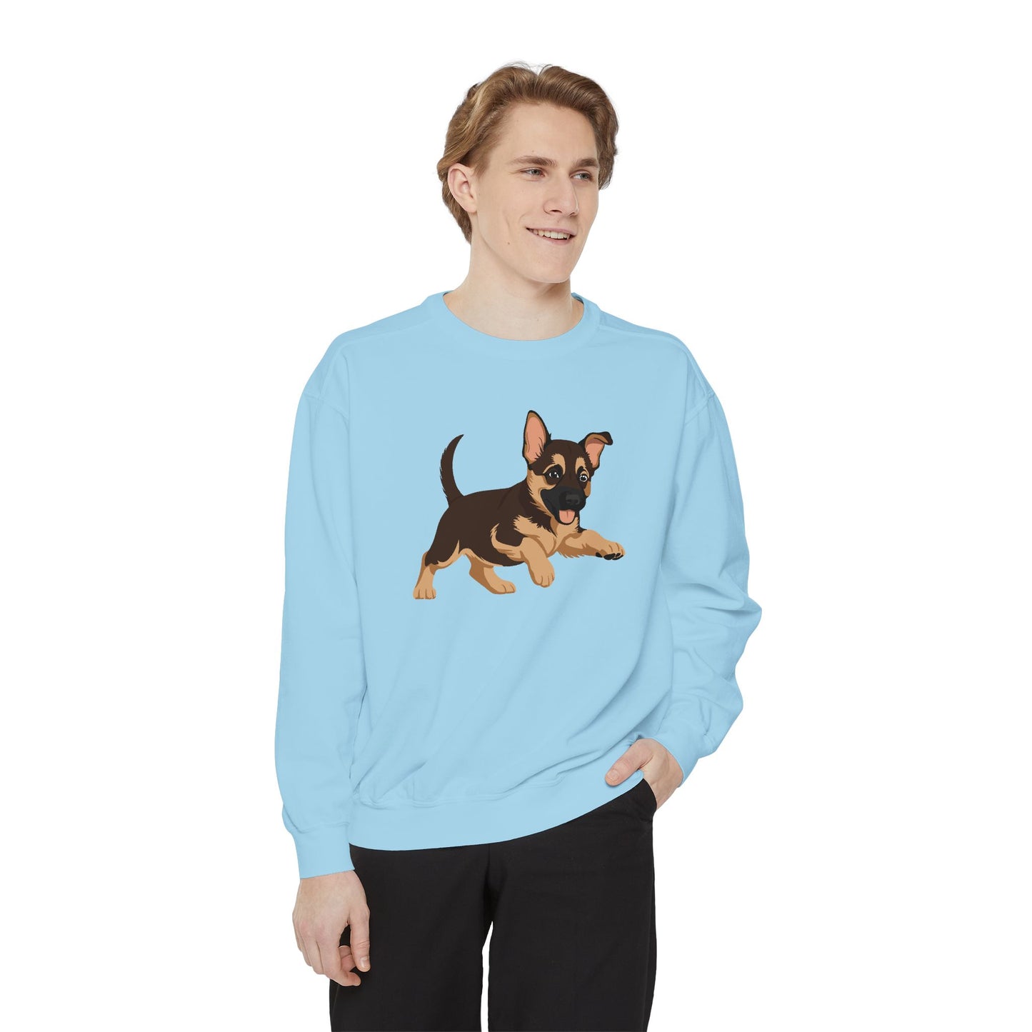 Unisex Dog Lover Sweatshirt With a Graphic of Cute Playing German Shepherd Puppy