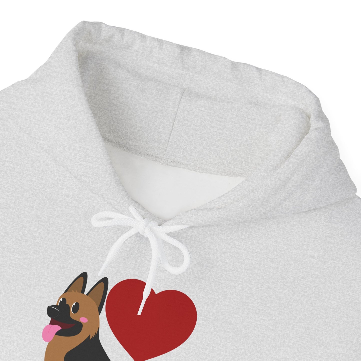Unisex Dog Lover Hoodie With a Graphic of German Shepherd Puppy and Heart Shaped Balloon Attached With Tail