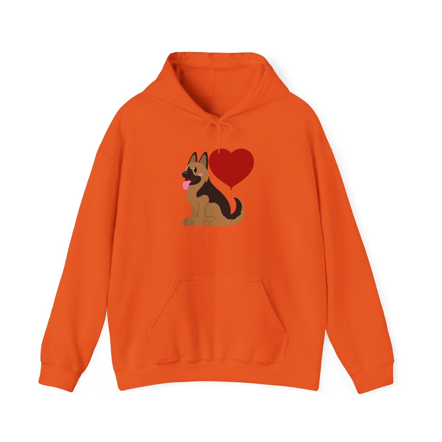 Unisex Dog Lover Hoodie With a Graphic of German Shepherd Puppy and Heart Shaped Balloon Attached With Tail