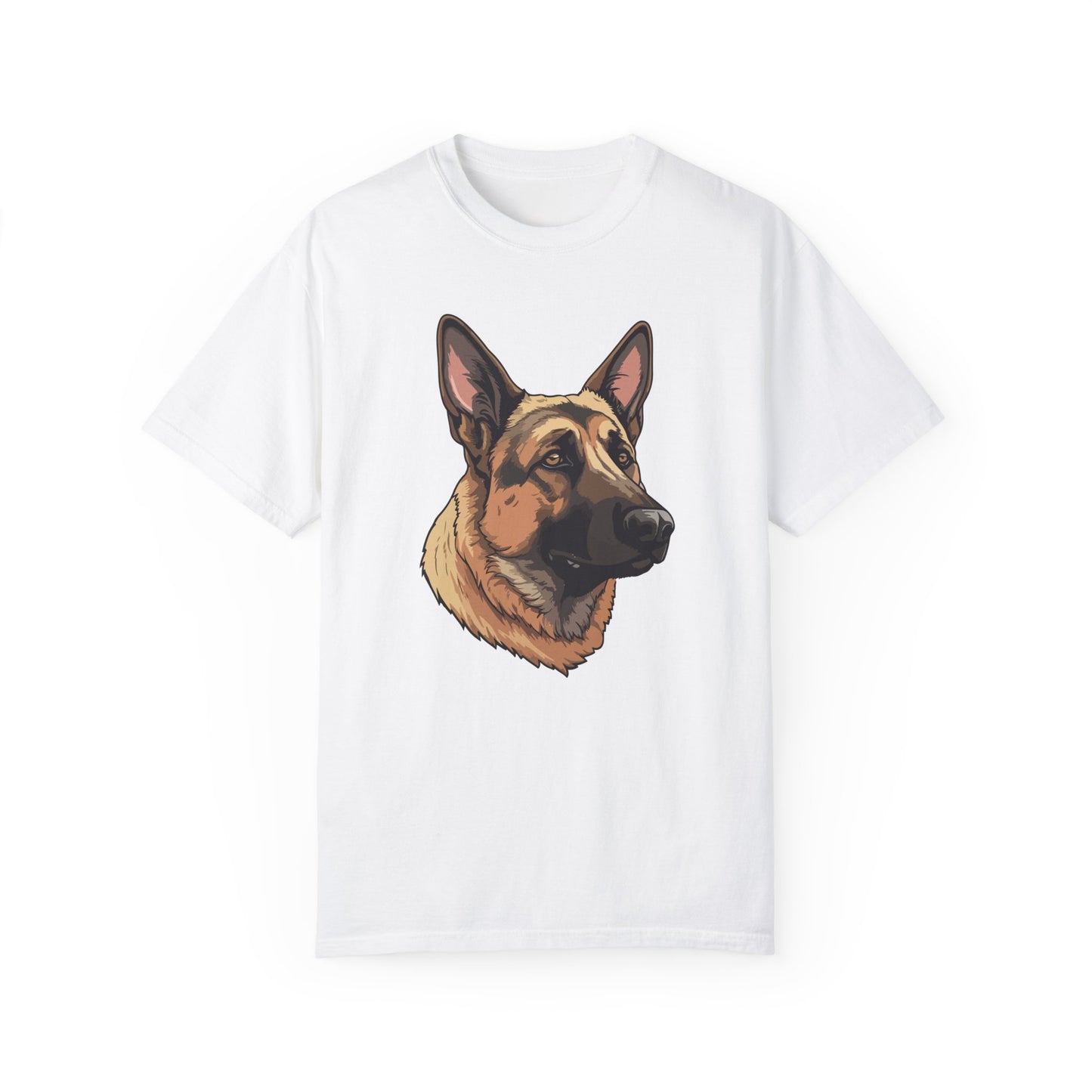 Unisex Dog Lover T-Shirt With a Close Up Graphic of Serious German Shepherd