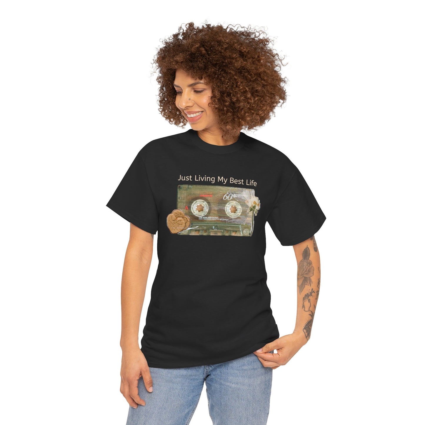 Just Living My Best Life Tee, Vintage Cassette T-Shirt, Casual Wear, Gift for Friends, Music Lover's Apparel