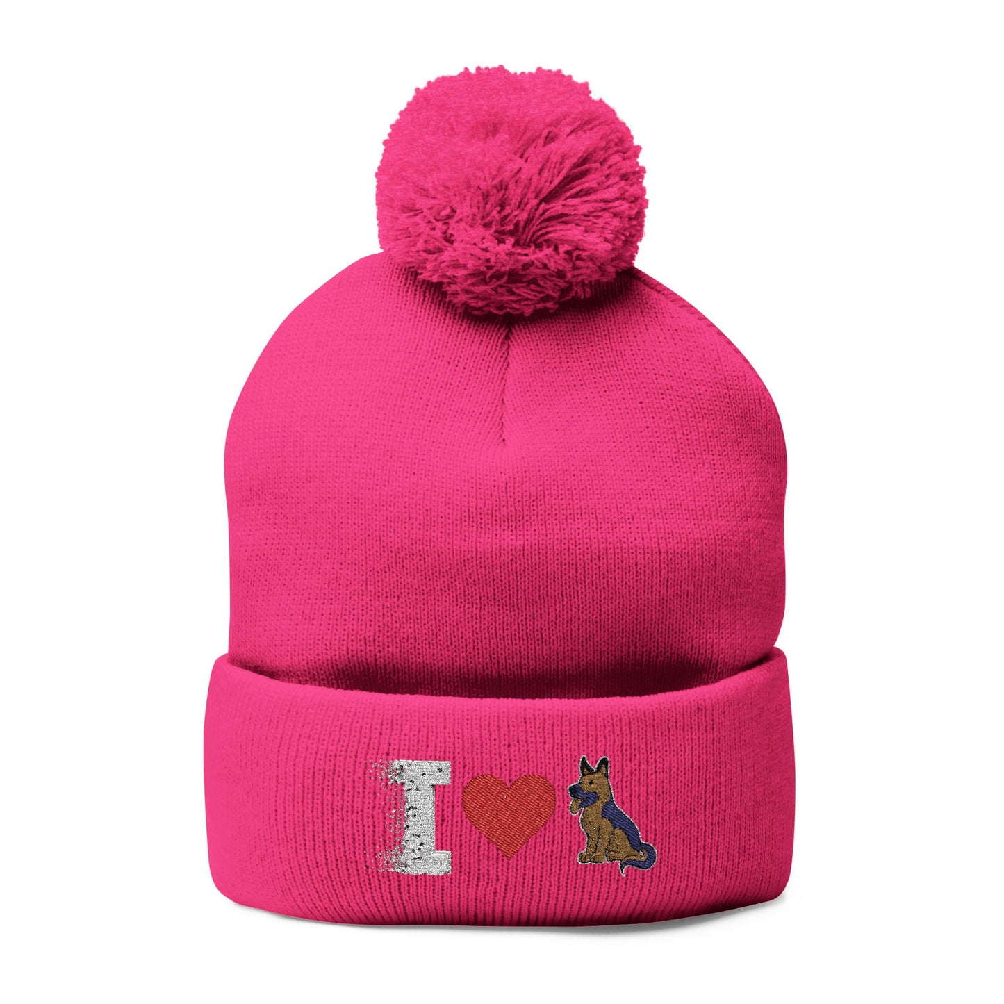 I Love My German Shepherd Embroidered Pom-Pom Knit Cap