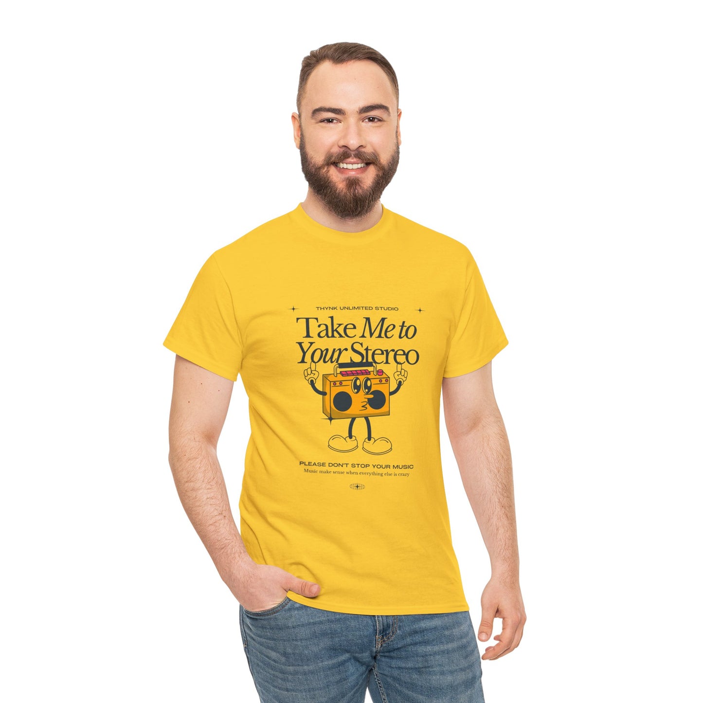 Retro Music Lover Tee - Take Me To Your Stereo, Vintage Style Shirt, Graphic T-Shirt, Unisex Cotton Top, Perfect Gift for Musicians, Summer Outfit