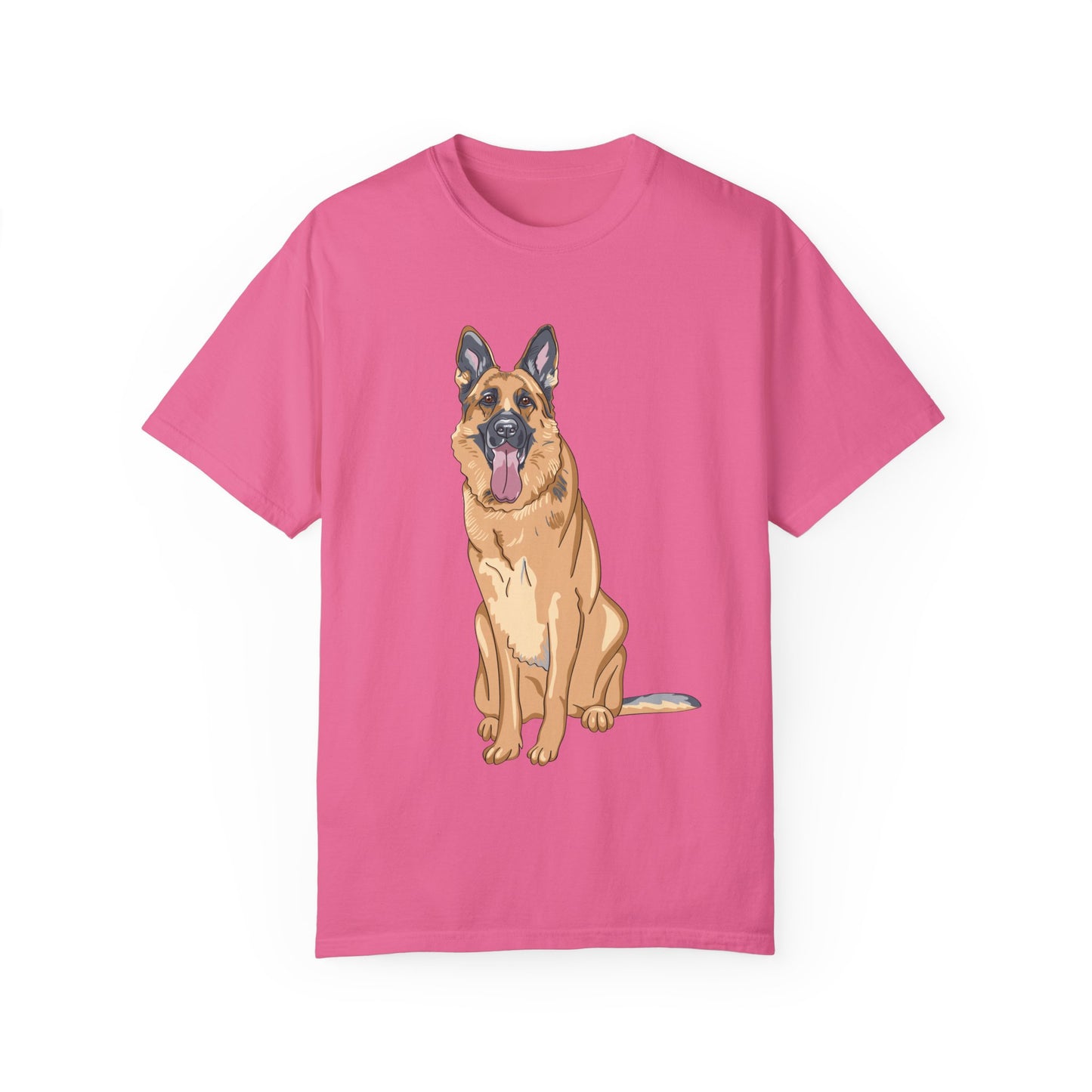 Unisex Dog Lover T-Shirt With Graphic of Giant German Shepherd Sloppily Sitting Leaving Tongue Out
