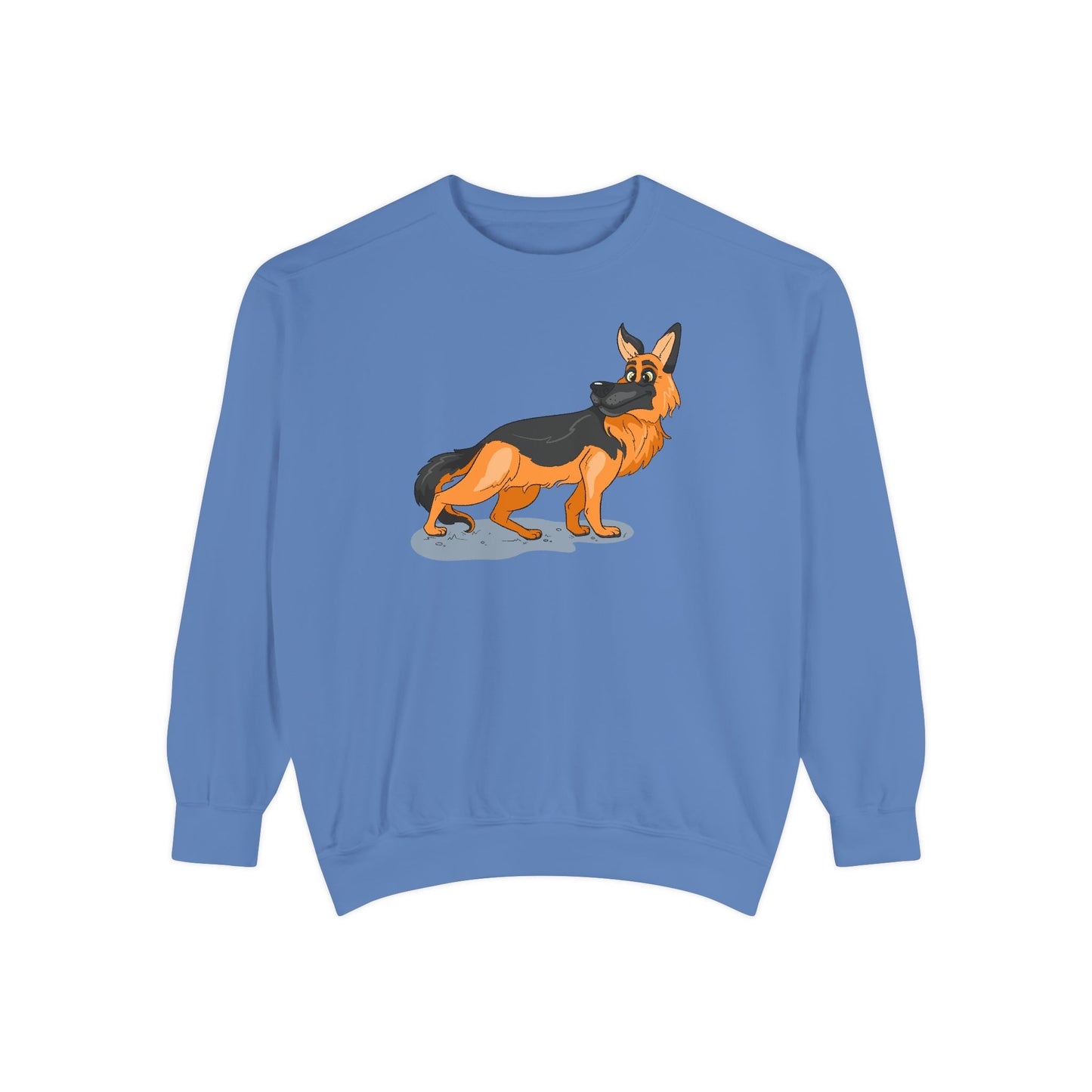 Unisex Dog Lover Sweatshirt With a Cartoon of Astonished German Shepherd Turning His Head